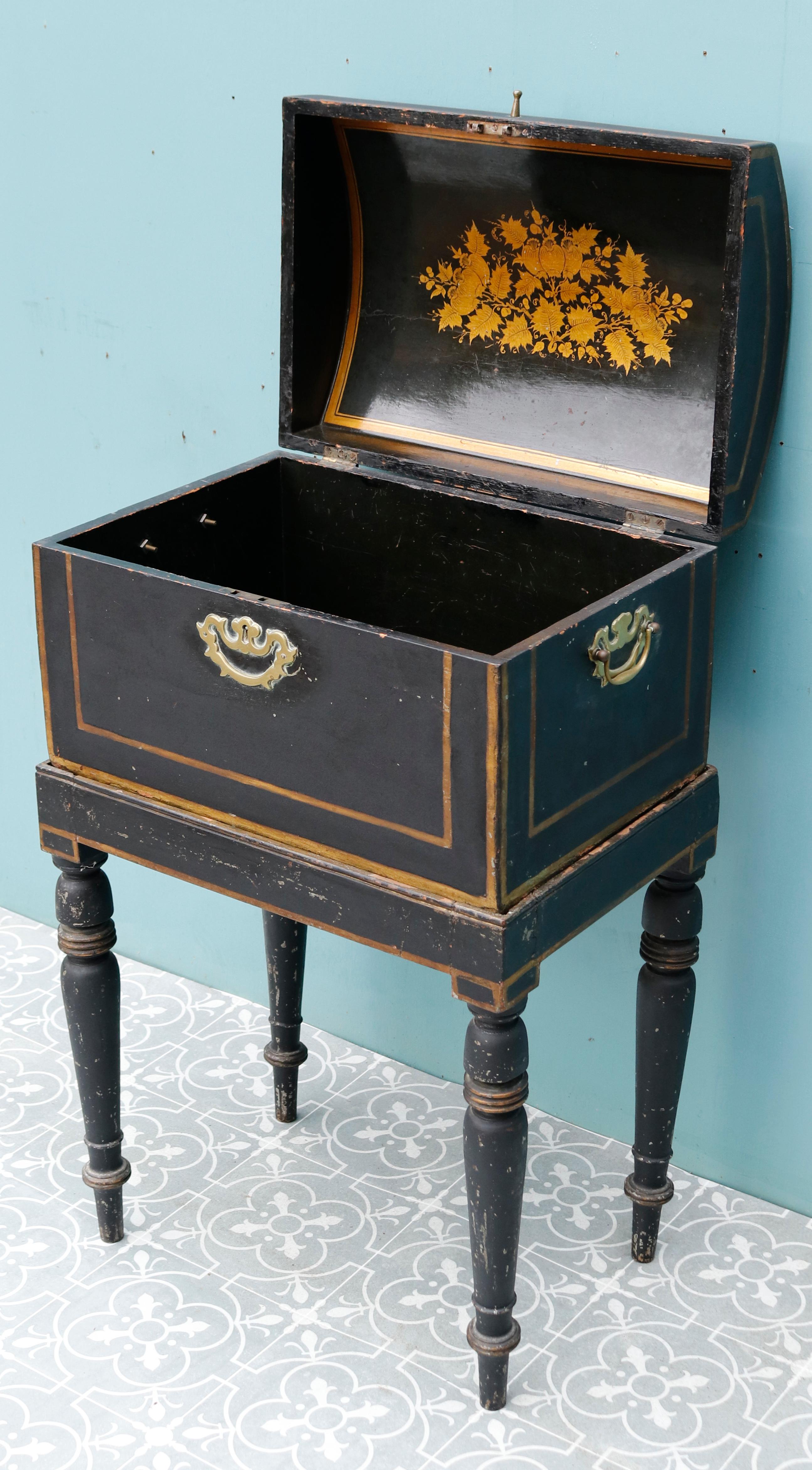 19th Century Antique Ebonised Trunk on Stand For Sale