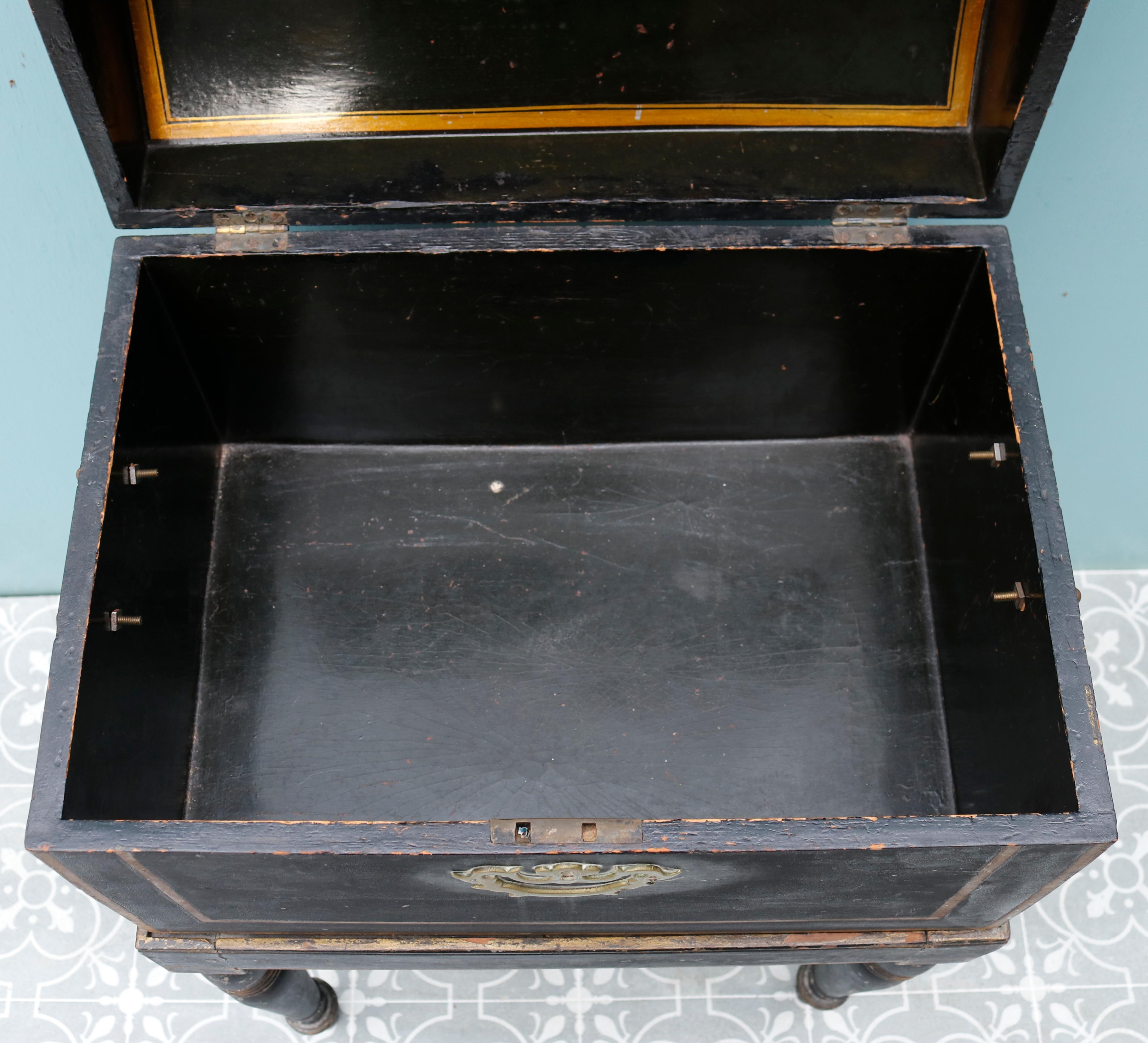 Antique Ebonised Trunk on Stand For Sale 1
