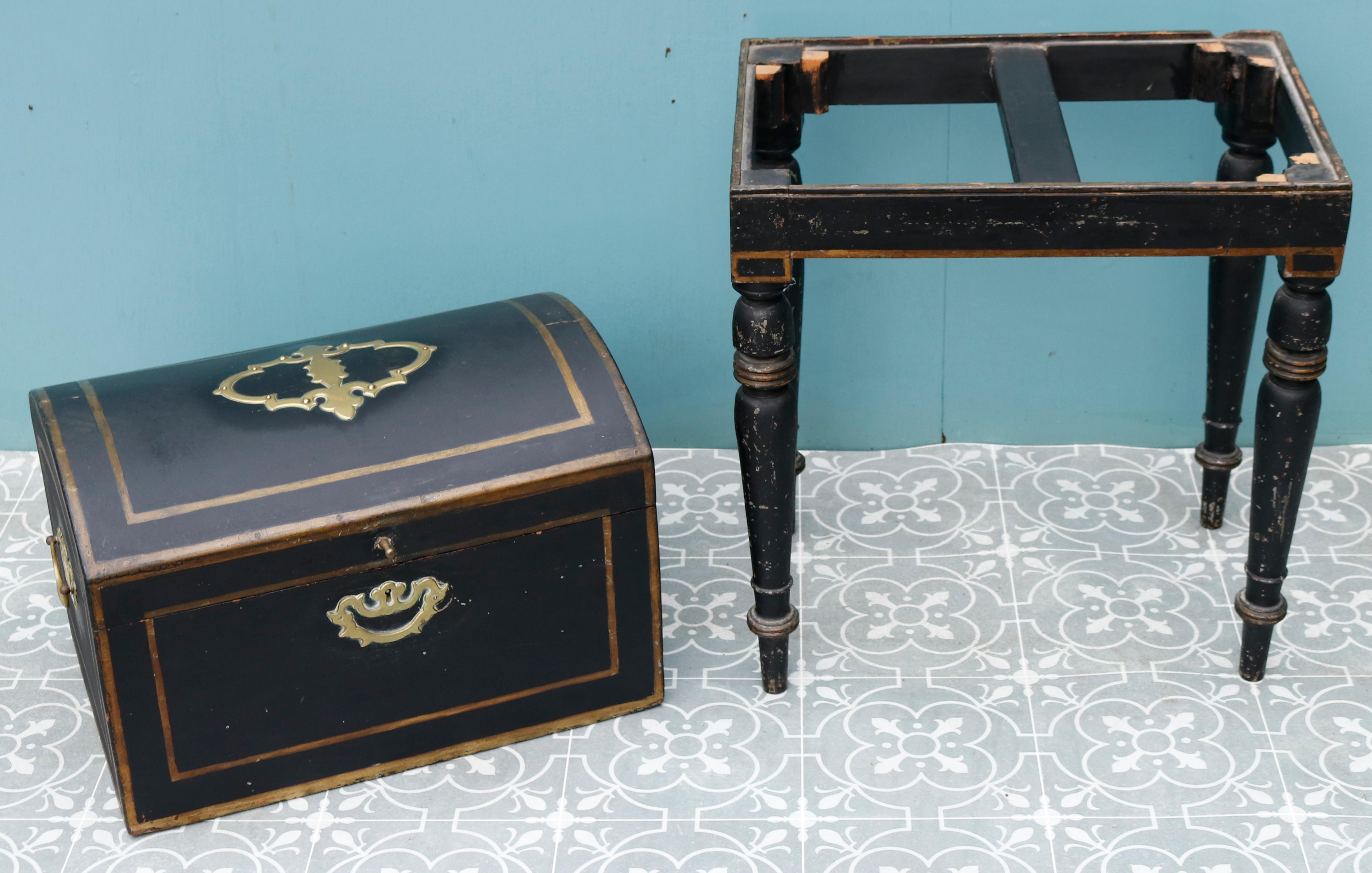 Antique Ebonised Trunk on Stand For Sale 2