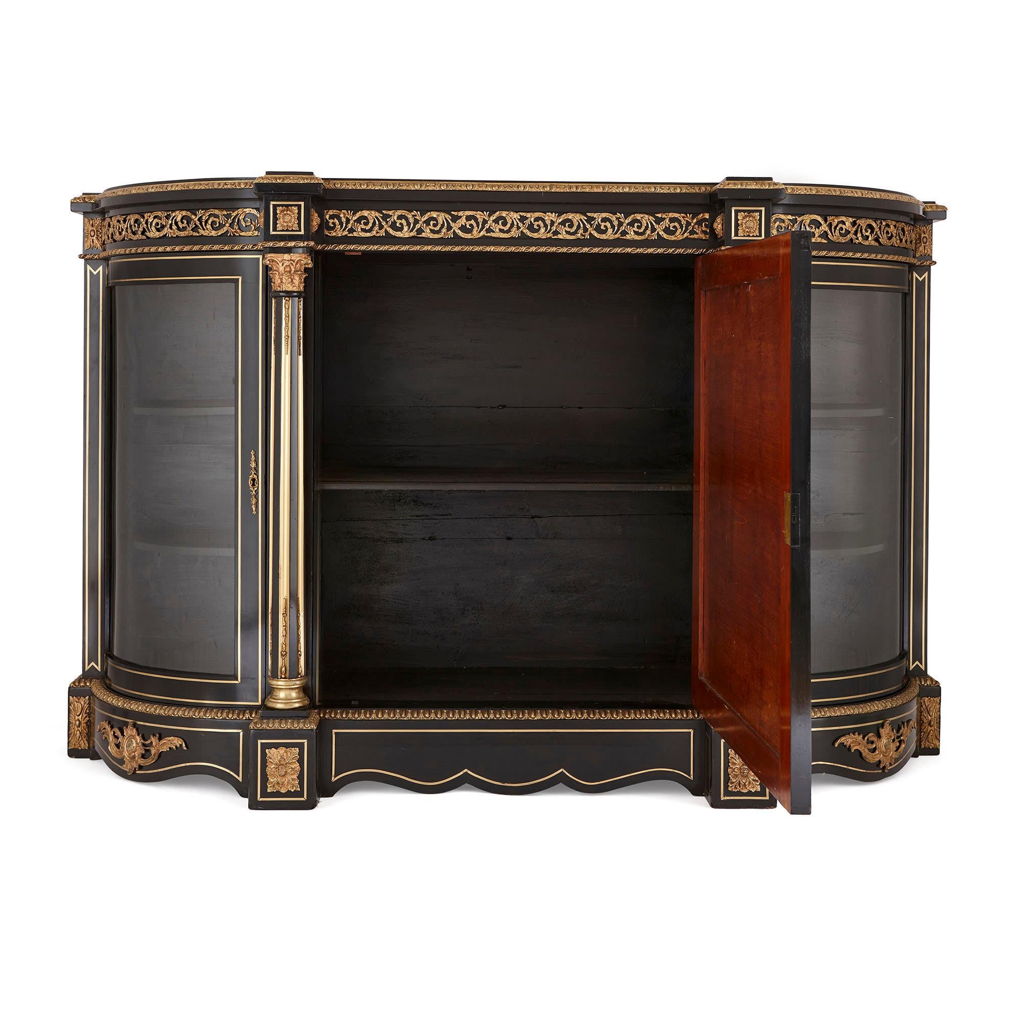 Renaissance Antique Ebonized Wood, Gilt Bronze and Hardstone Cabinet For Sale