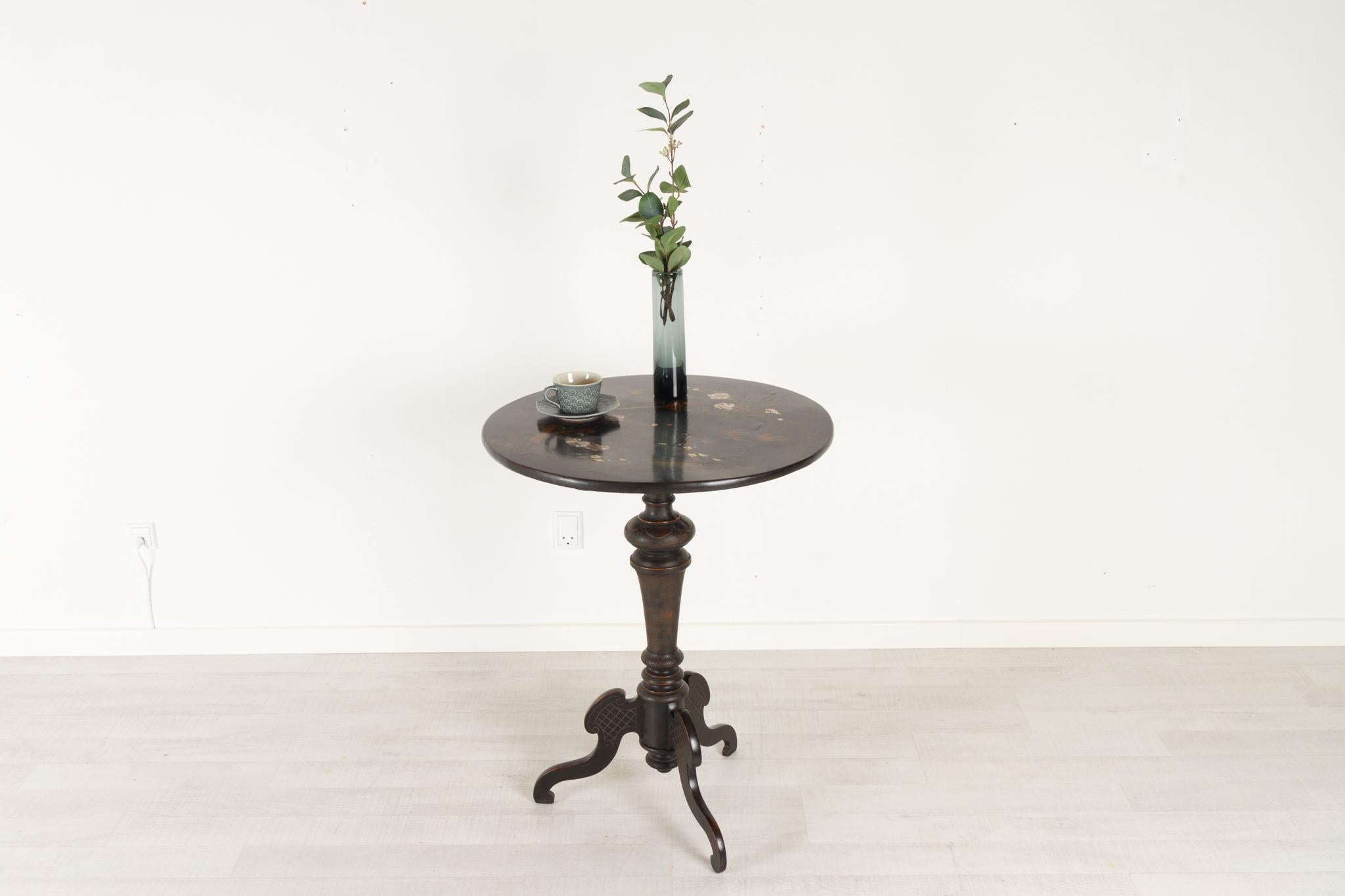 Antique Ebonized and Laquered Side Table, Late 1800s 6