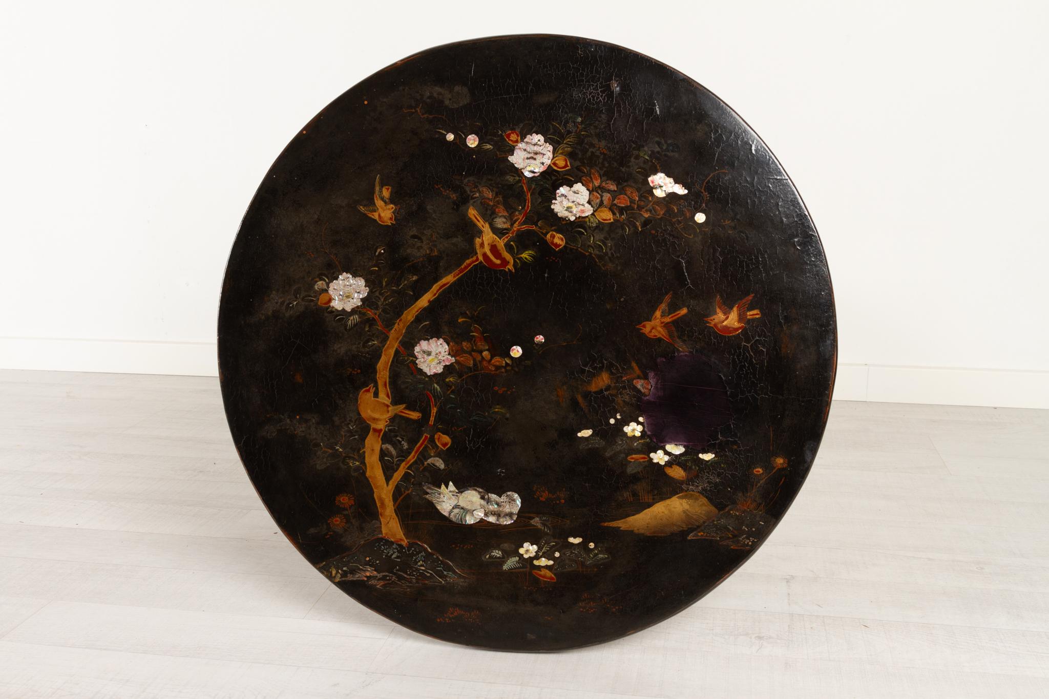 Mother-of-Pearl Antique Ebonized and Laquered Side Table, Late 1800s