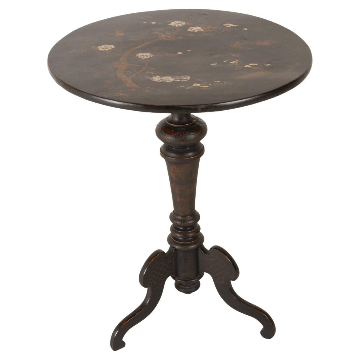 Antique Ebonized and Laquered Side Table, Late 1800s