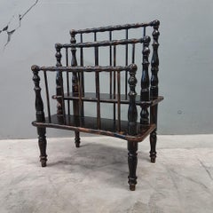 Antique Ebonized Bobbin Canterbury Magazine Rack, circa 1860
