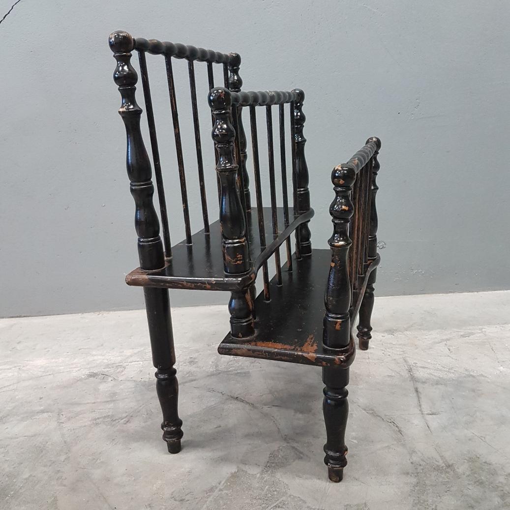 19th Century Antique Ebonized Bobbin Canterbury Magazine Rack, circa 1860 For Sale