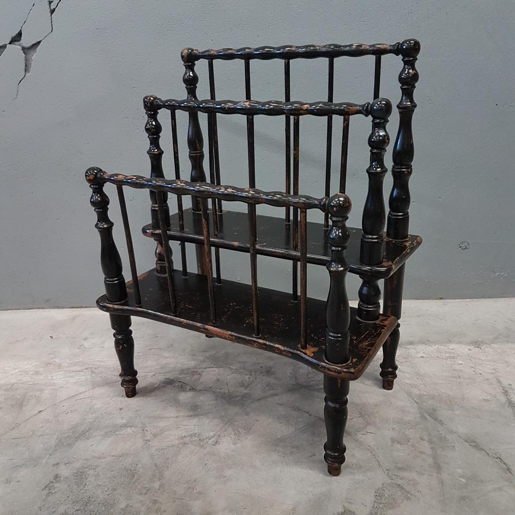 Antique Ebonized Bobbin Canterbury Magazine Rack, circa 1860 For Sale 1