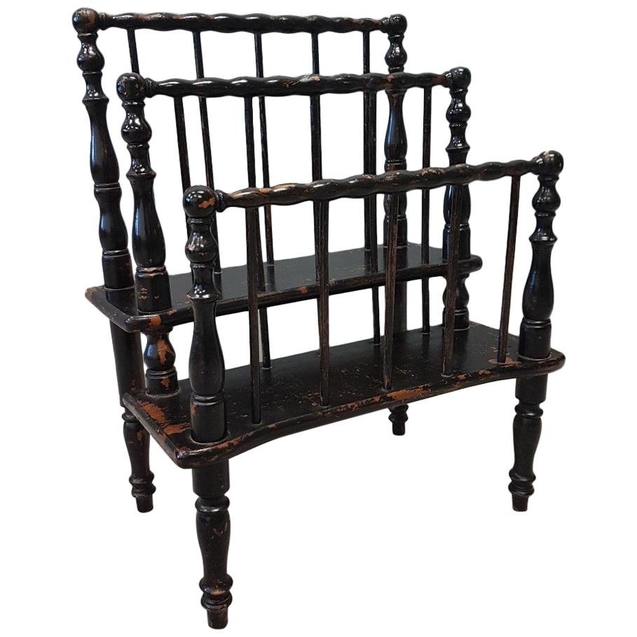 Antique Ebonized Bobbin Canterbury Magazine Rack, circa 1860 For Sale