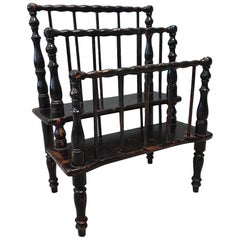 Antique Ebonized Bobbin Canterbury Magazine Rack, circa 1860