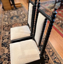 Antique Ebonized Childrens Bobbin Chairs With Upholstered Seat and Back - A Pair