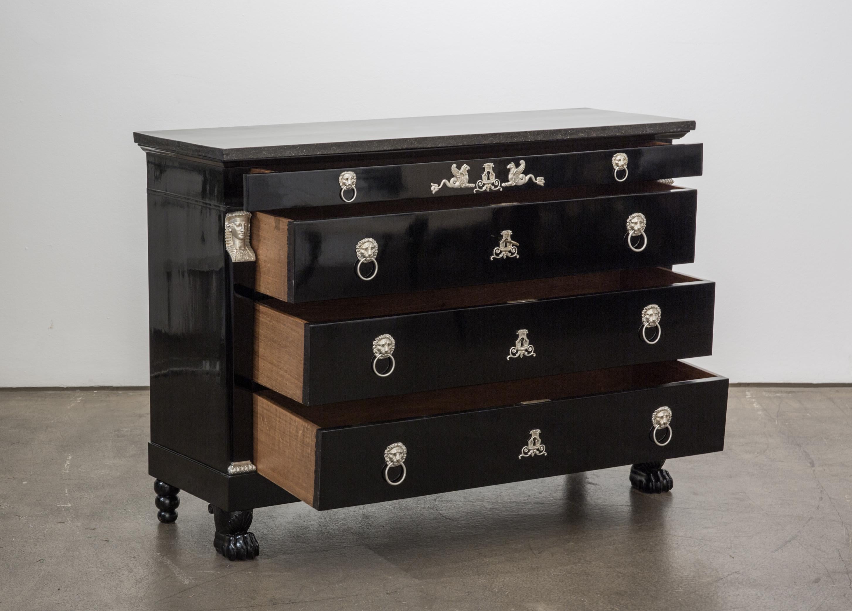 French Antique Ebonized Empire Chest of Drawers from France, 19th Century
