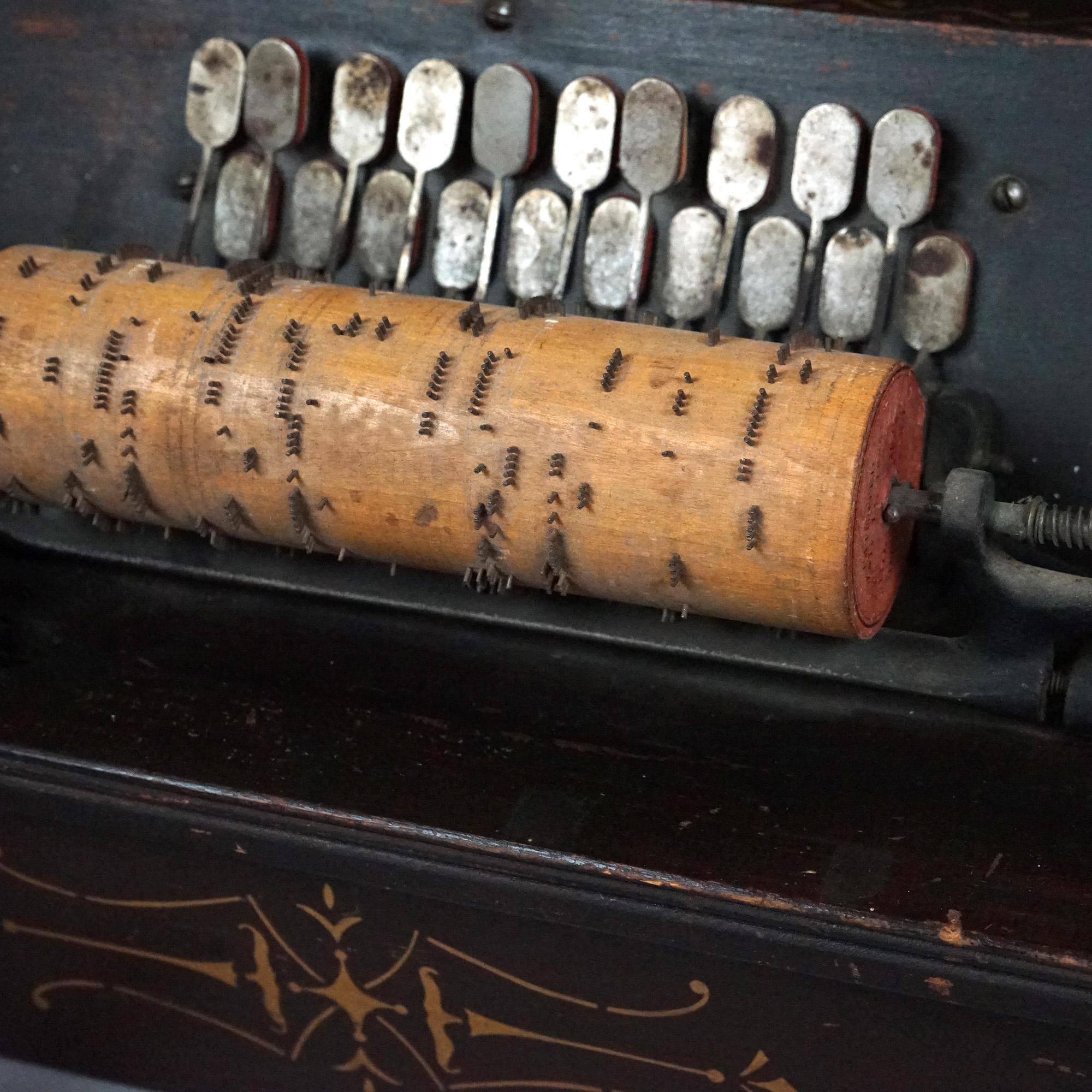 Antique Ebonized & Gilt Decorated Roller Organ with Rolls, the Gem, Circa 1900 In Good Condition In Big Flats, NY