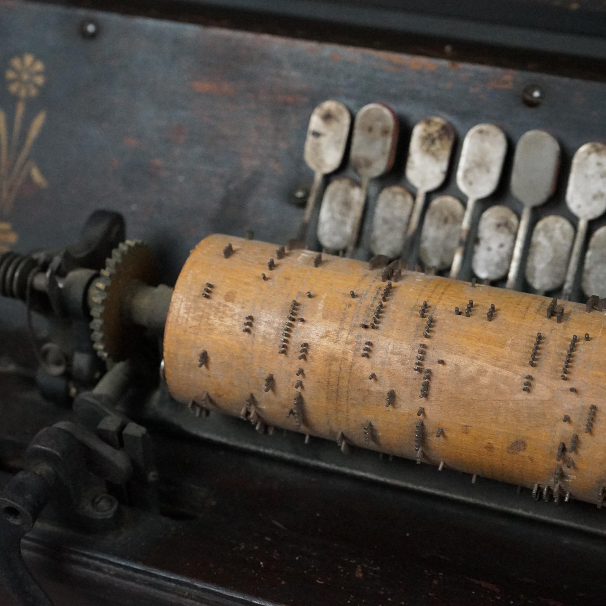 20th Century Antique Ebonized & Gilt Decorated Roller Organ with Rolls, the Gem, Circa 1900