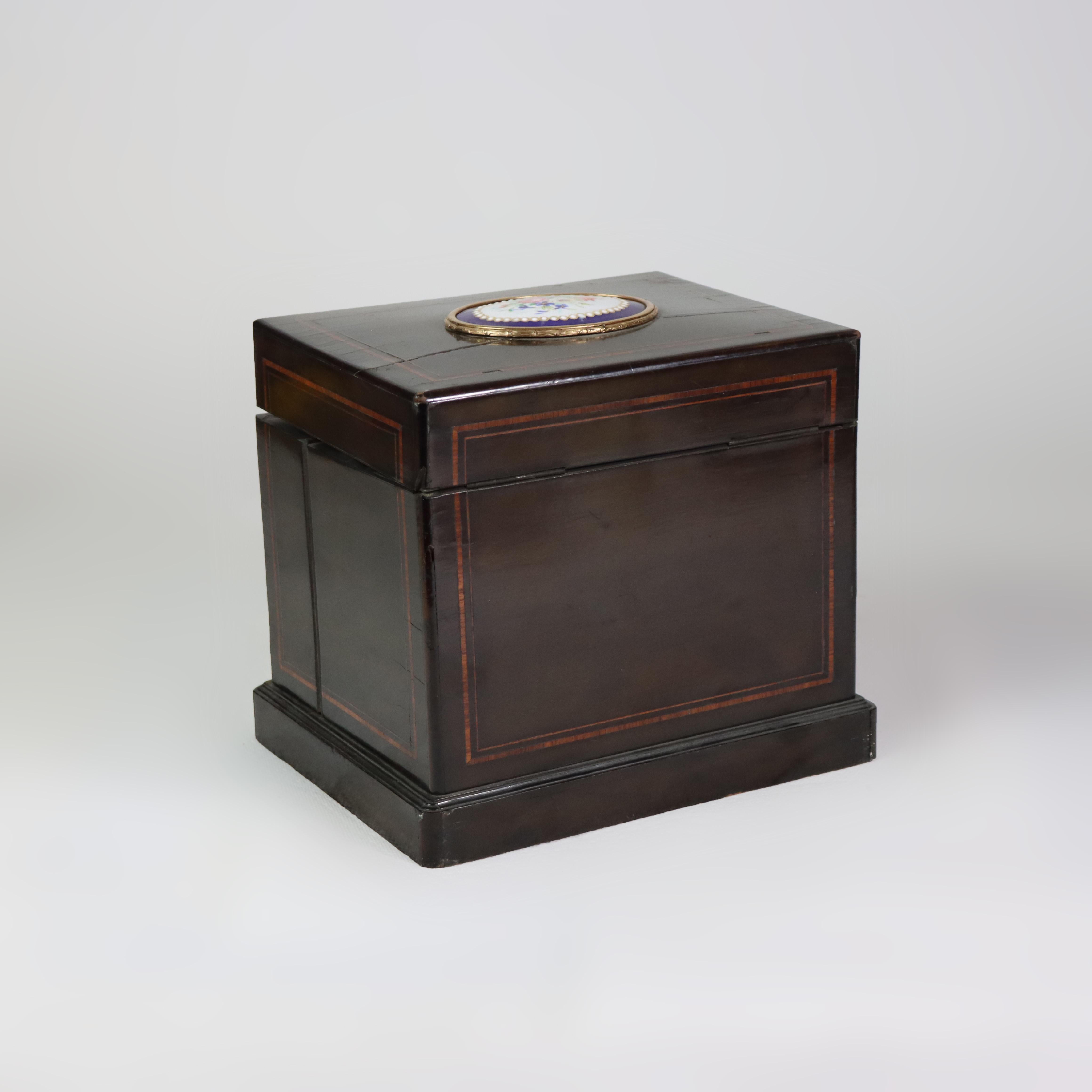 Antique Ebonized & Inlaid Humidor With Sevres Floral Porcelain Plaque c1890 For Sale 5