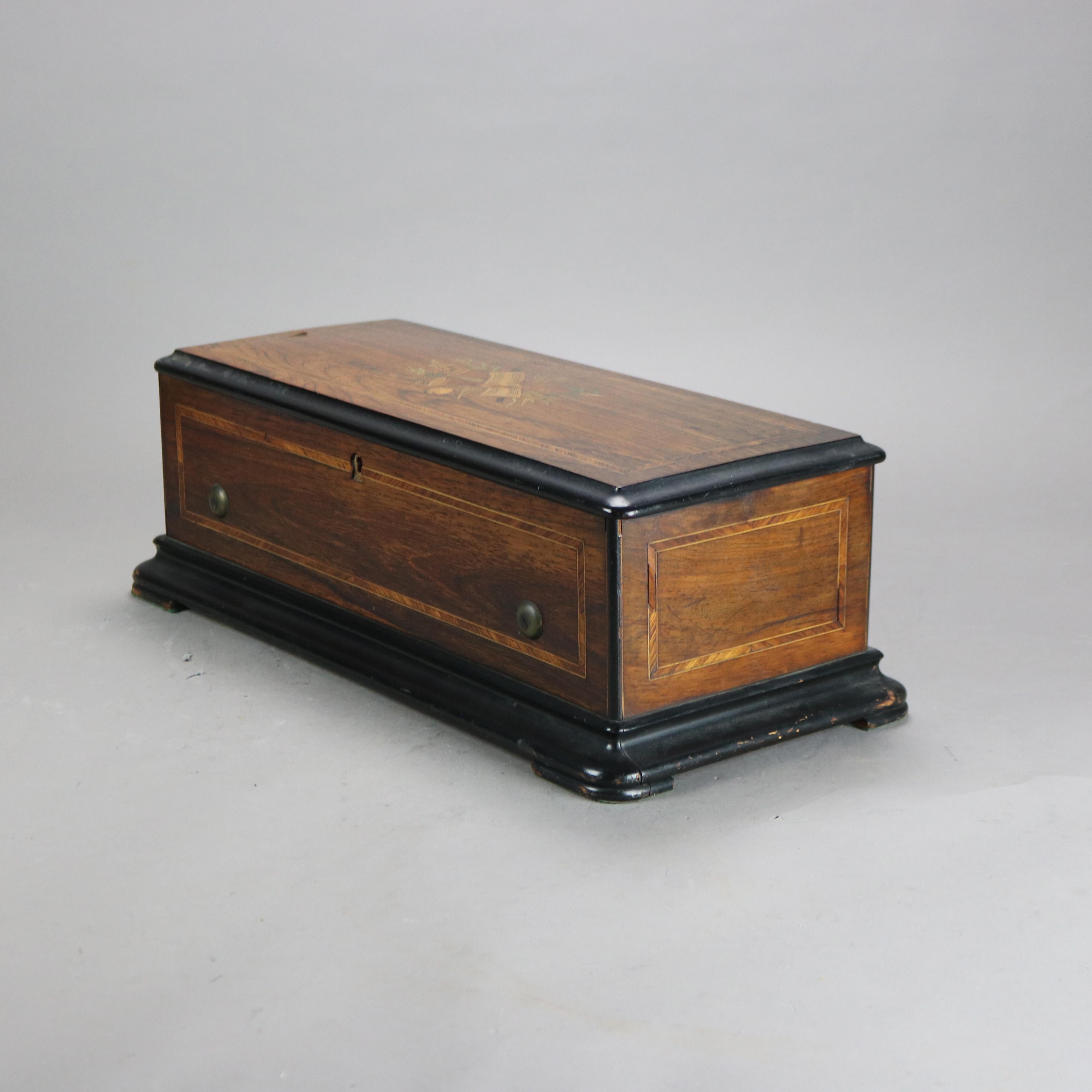 Antique Ebonized & Inlaid Rosewood Swiss Cylinder Music Box C1890 6
