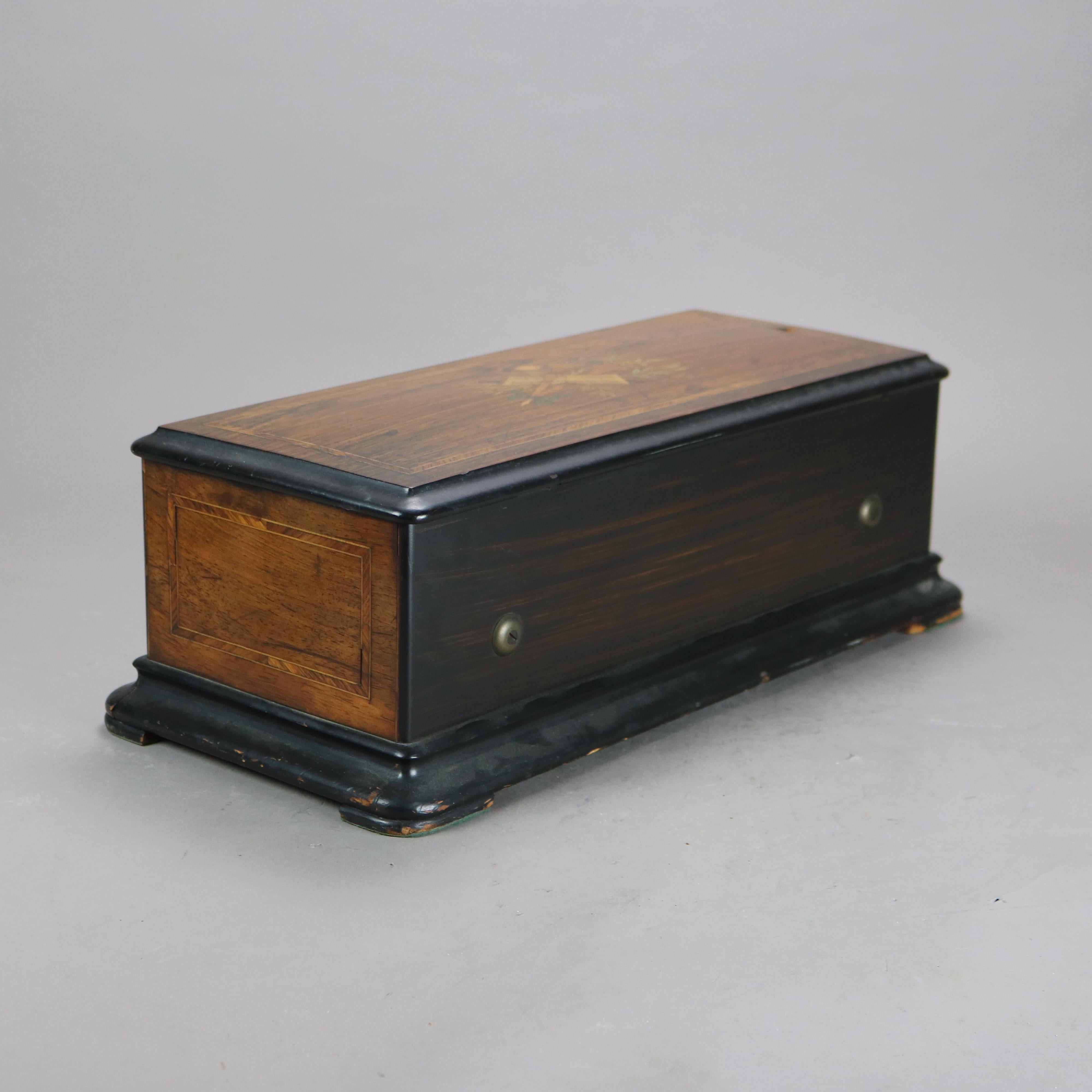Antique Ebonized & Inlaid Rosewood Swiss Cylinder Music Box C1890 7