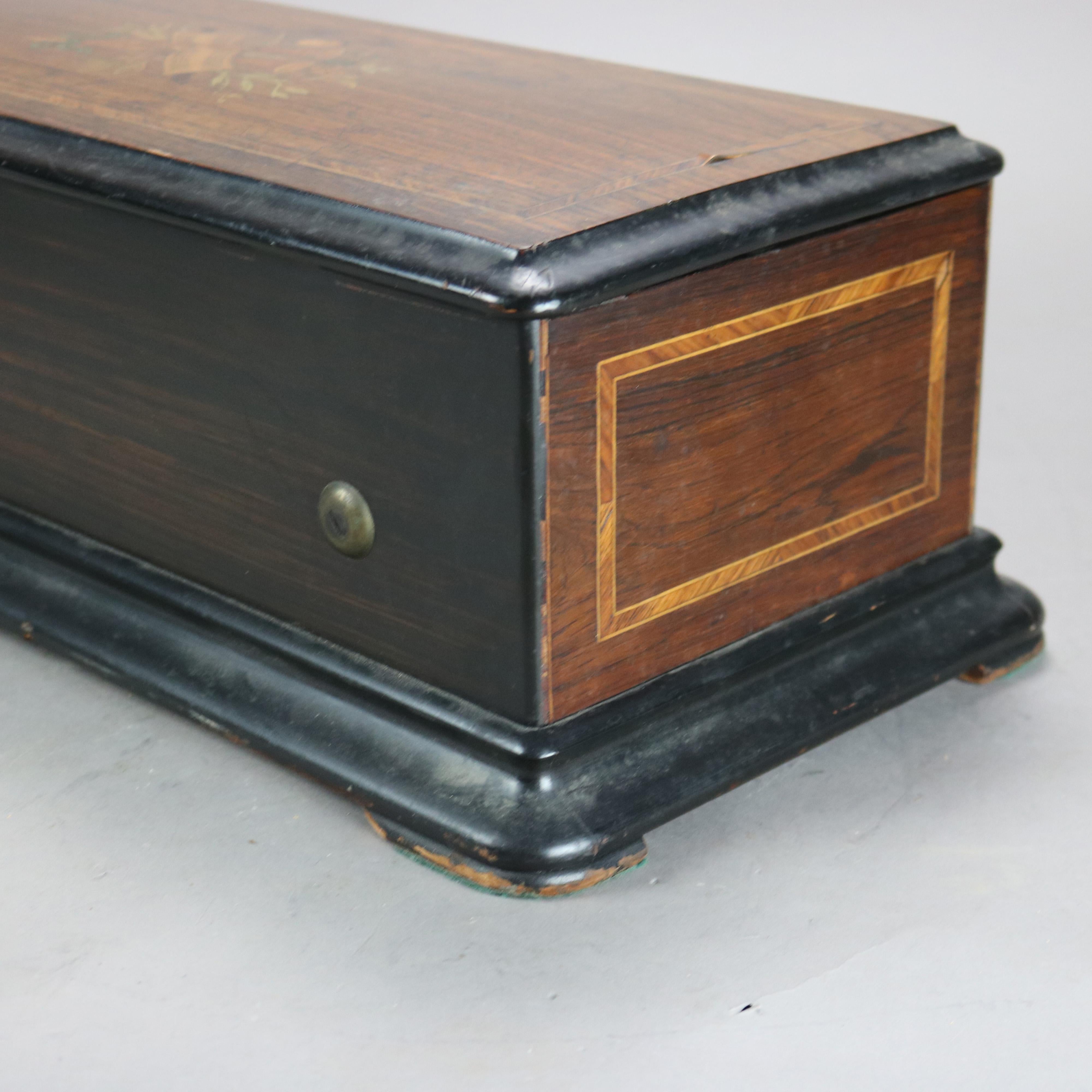 Antique Ebonized & Inlaid Rosewood Swiss Cylinder Music Box C1890 8
