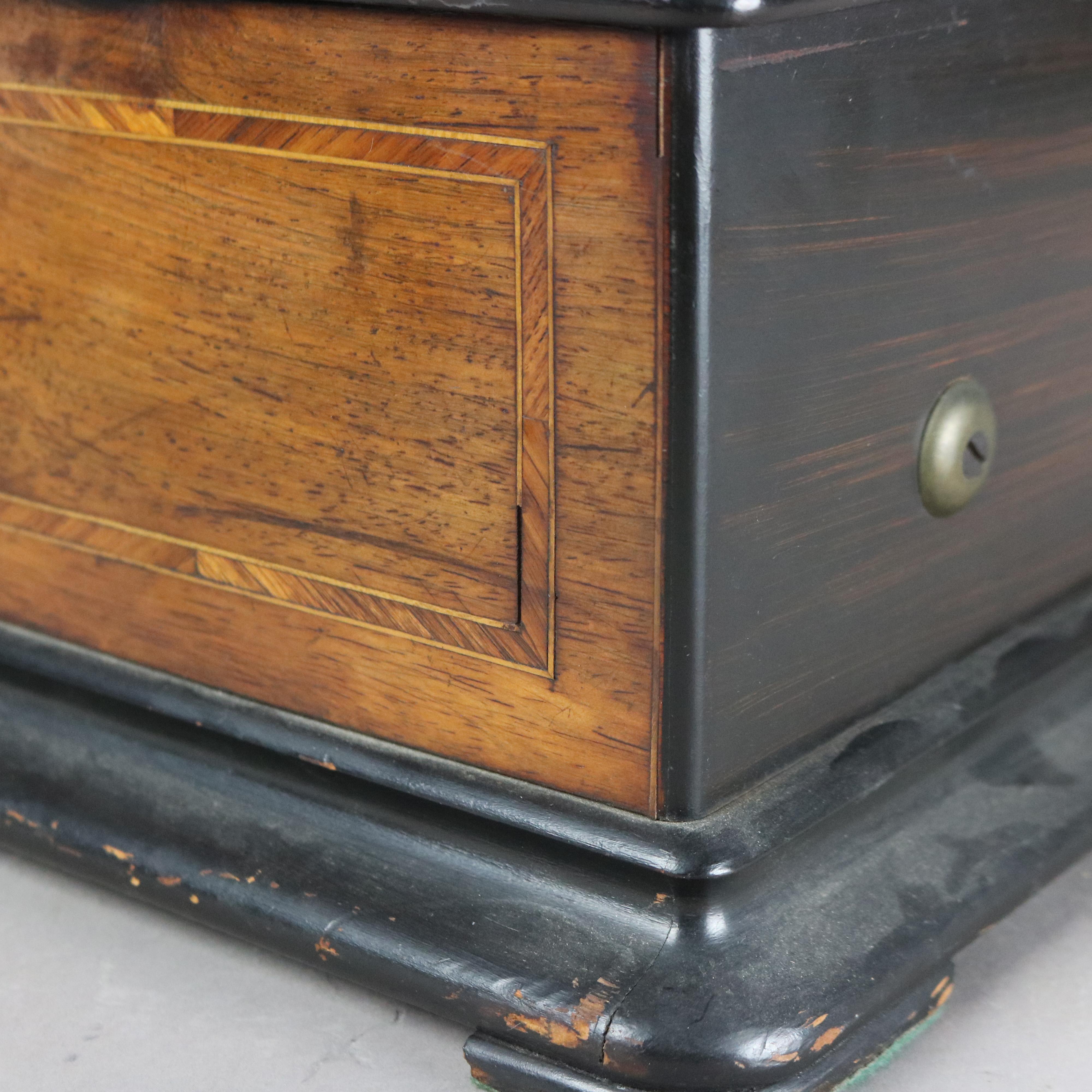 Antique Ebonized & Inlaid Rosewood Swiss Cylinder Music Box C1890 10