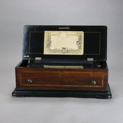 Antique Ebonized & Inlaid Rosewood Swiss Cylinder Music Box C1890