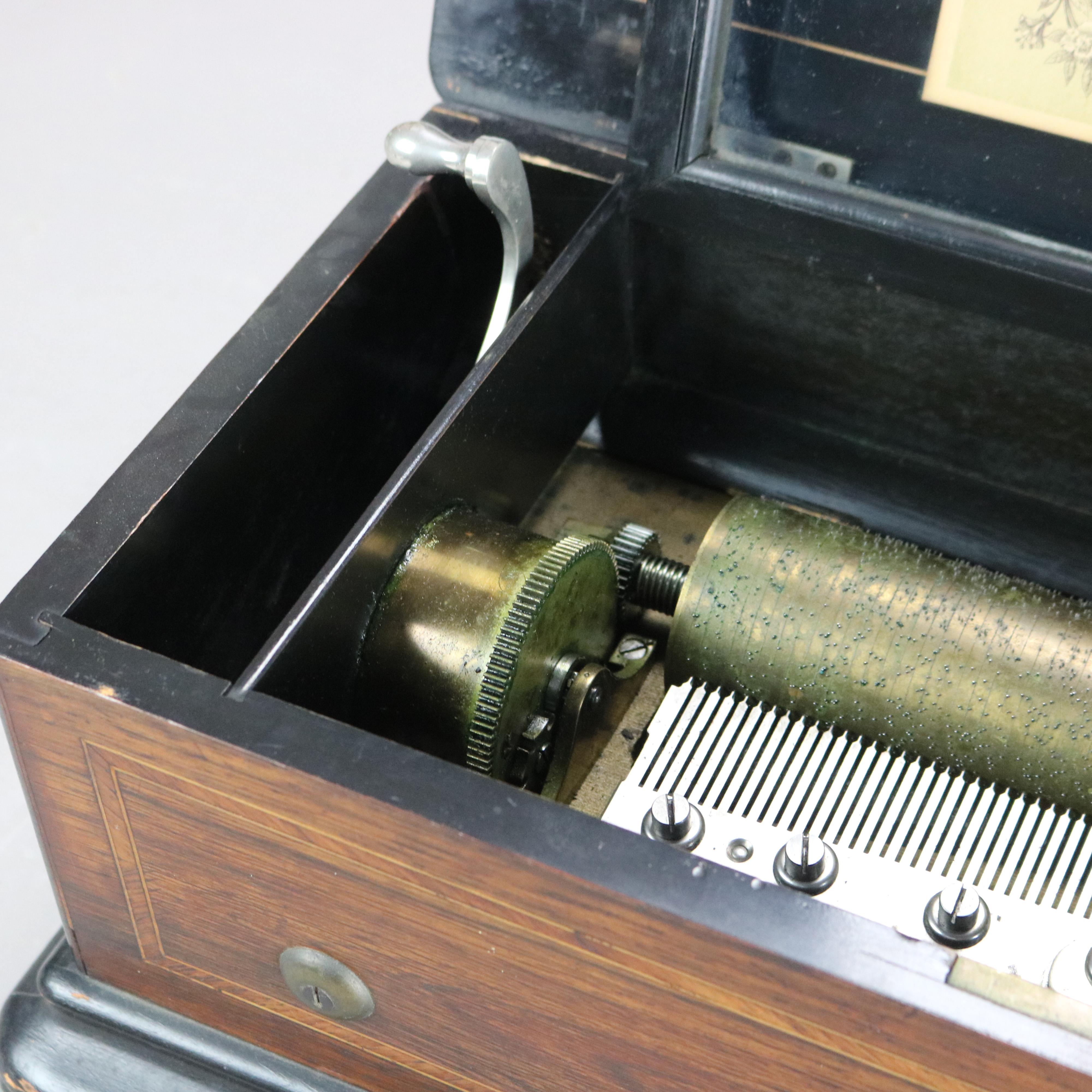Antique Ebonized & Inlaid Rosewood Swiss Cylinder Music Box C1890 1