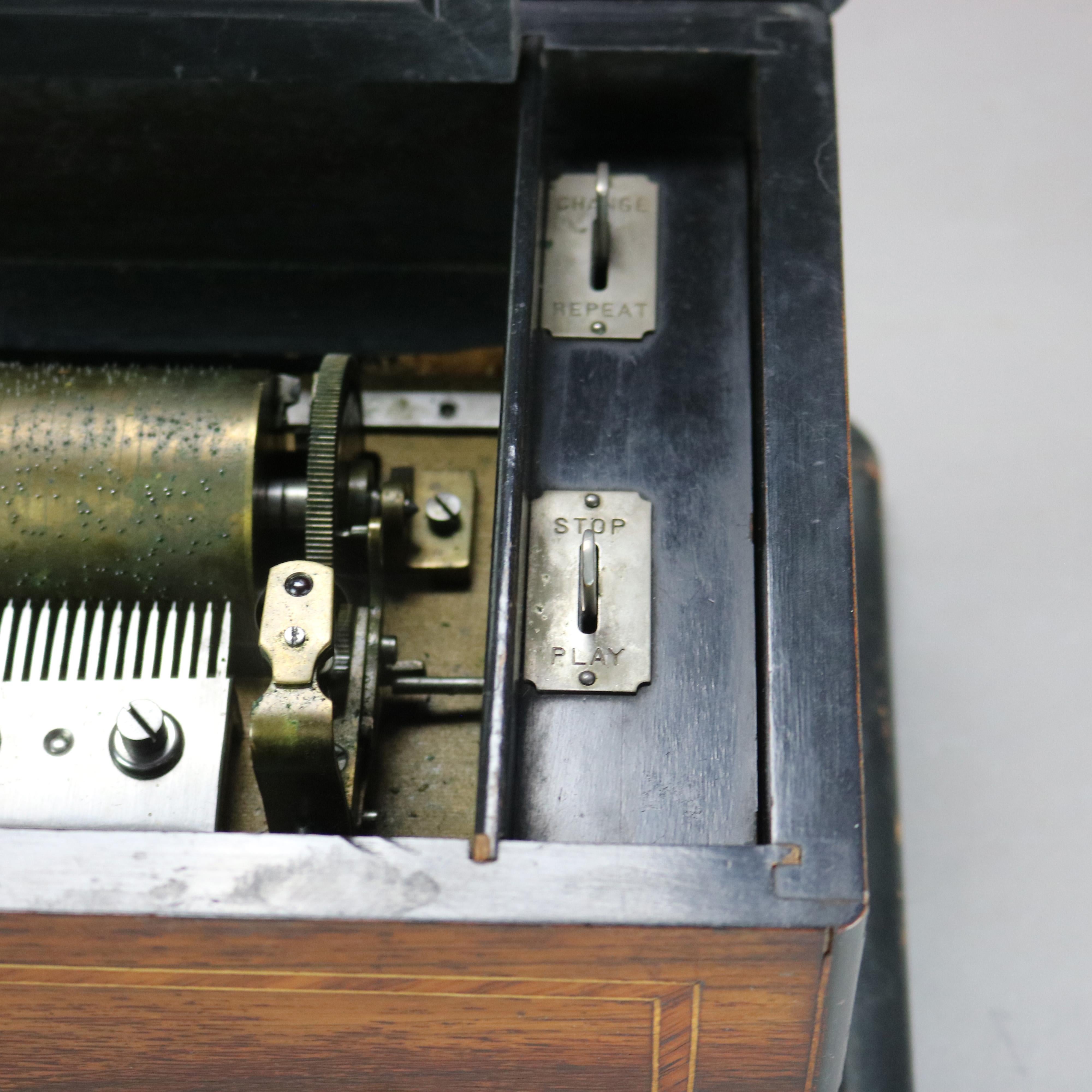 Antique Ebonized & Inlaid Rosewood Swiss Cylinder Music Box C1890 2