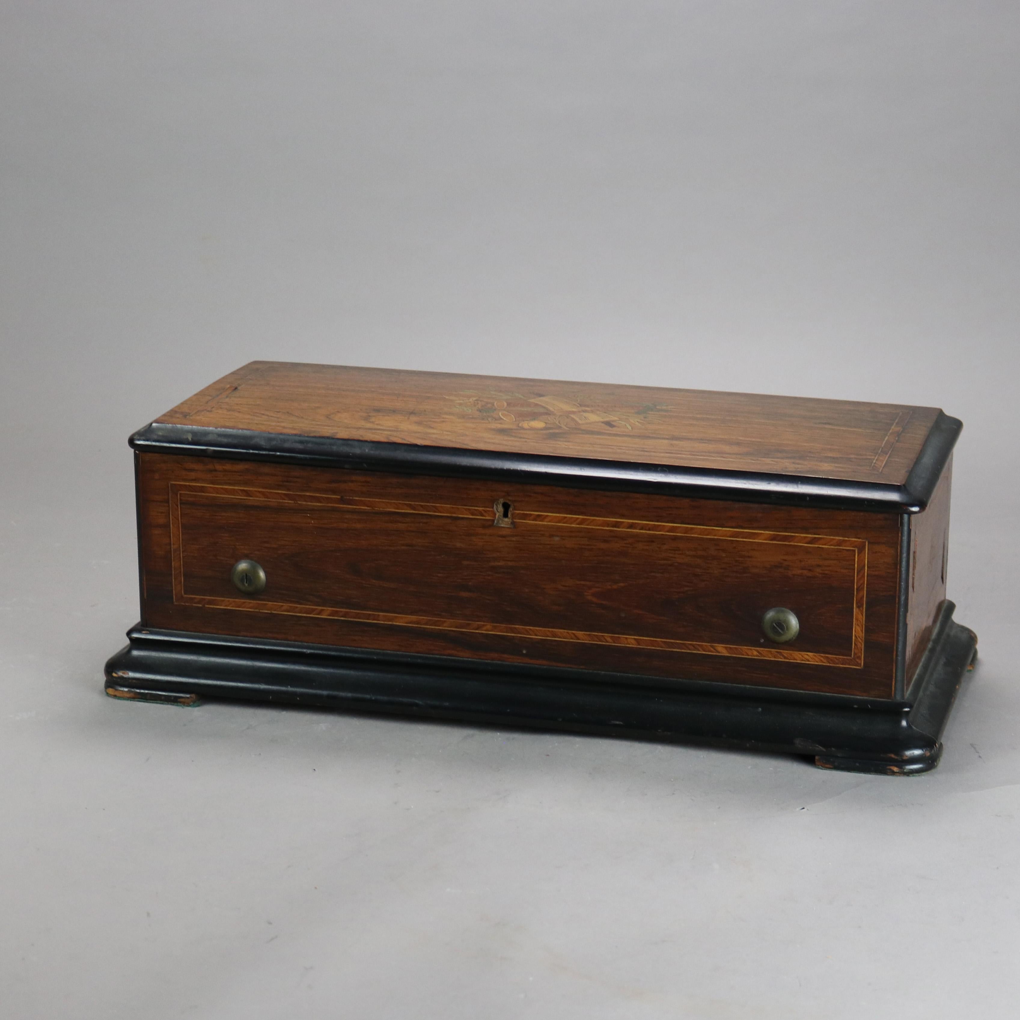 Antique Ebonized & Inlaid Rosewood Swiss Cylinder Music Box C1890 3