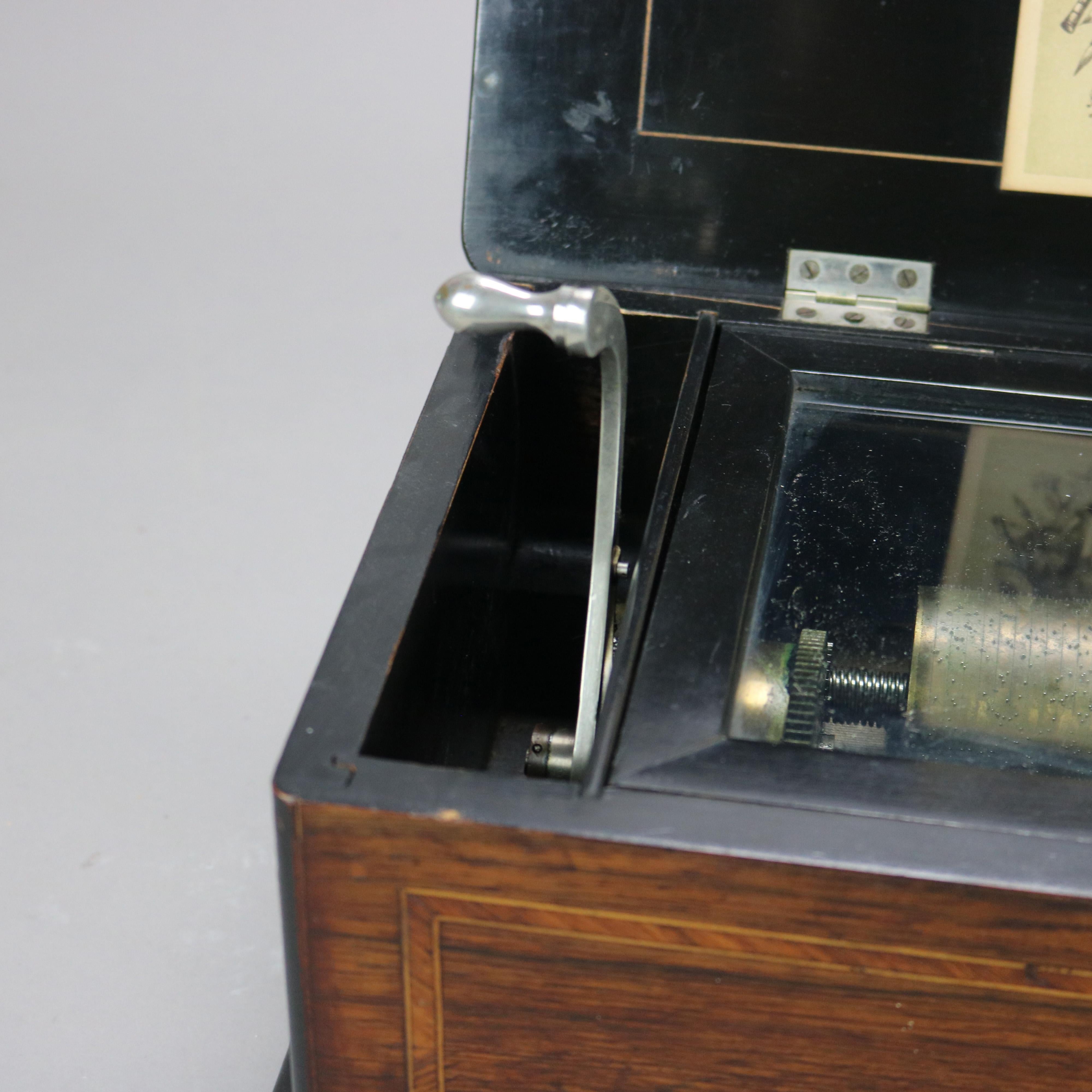 Antique Ebonized & Inlaid Rosewood Swiss Cylinder Music Box C1890 4