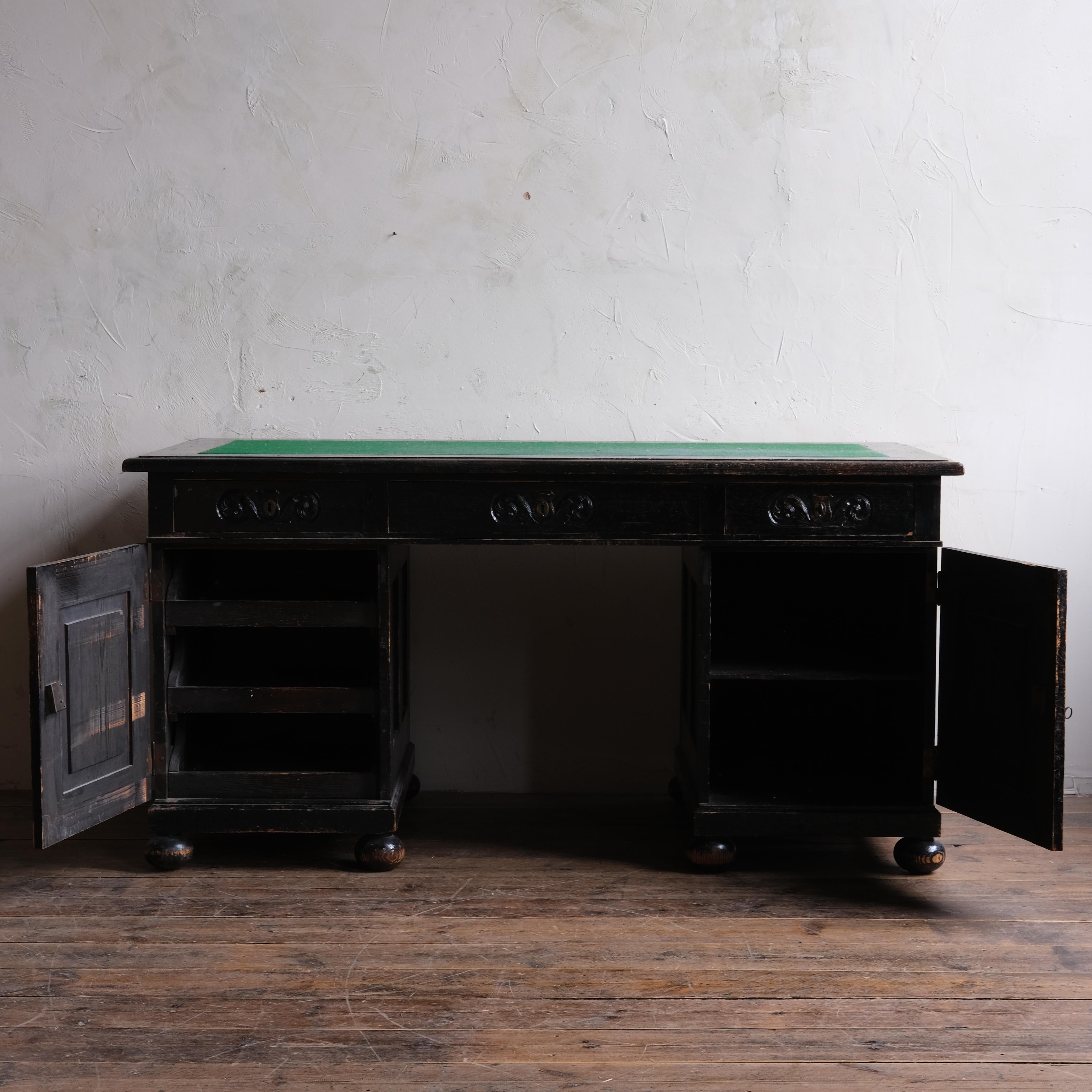 Victorian Antique Ebonized Pine Pedestal Desk For Sale