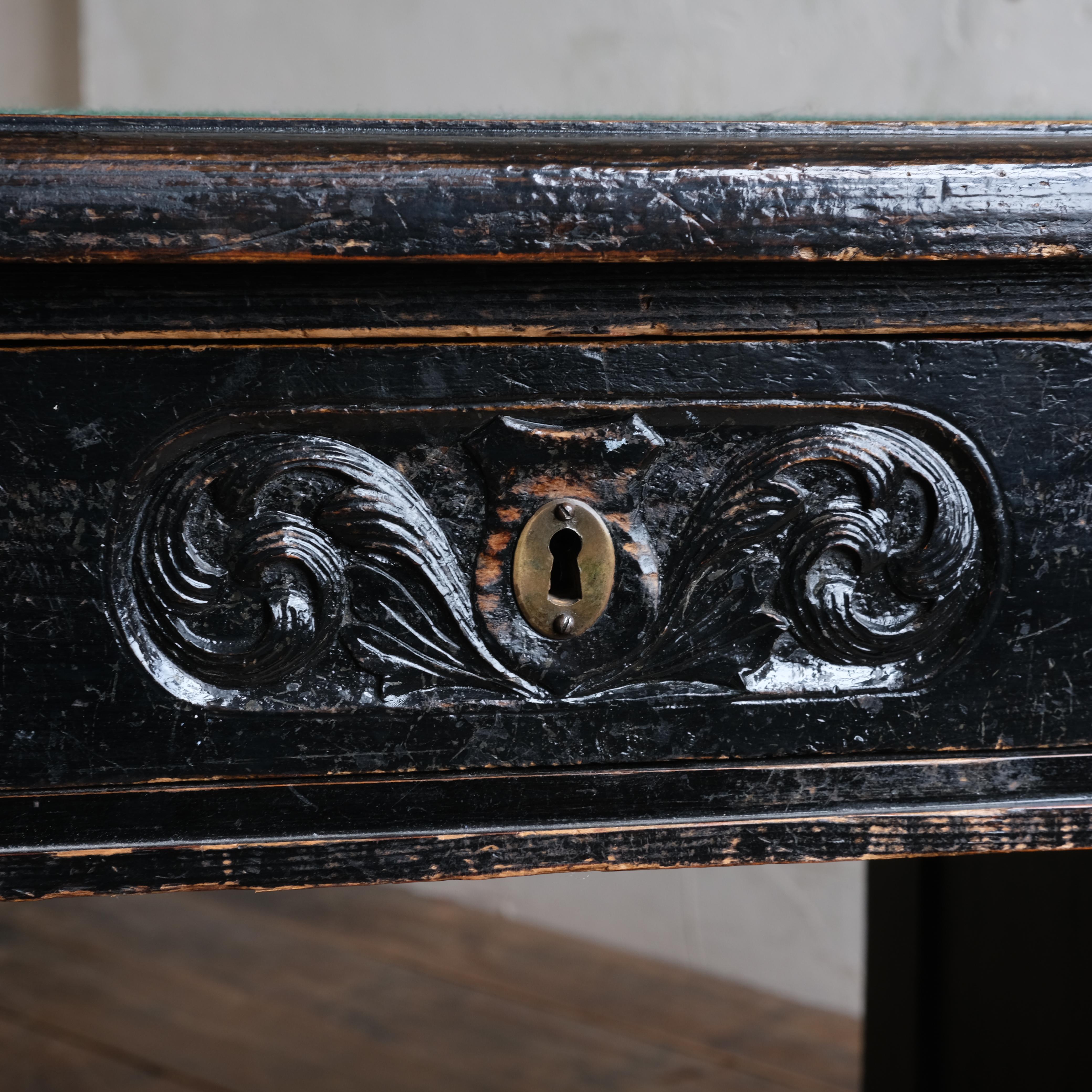 Antique Ebonized Pine Pedestal Desk For Sale 1