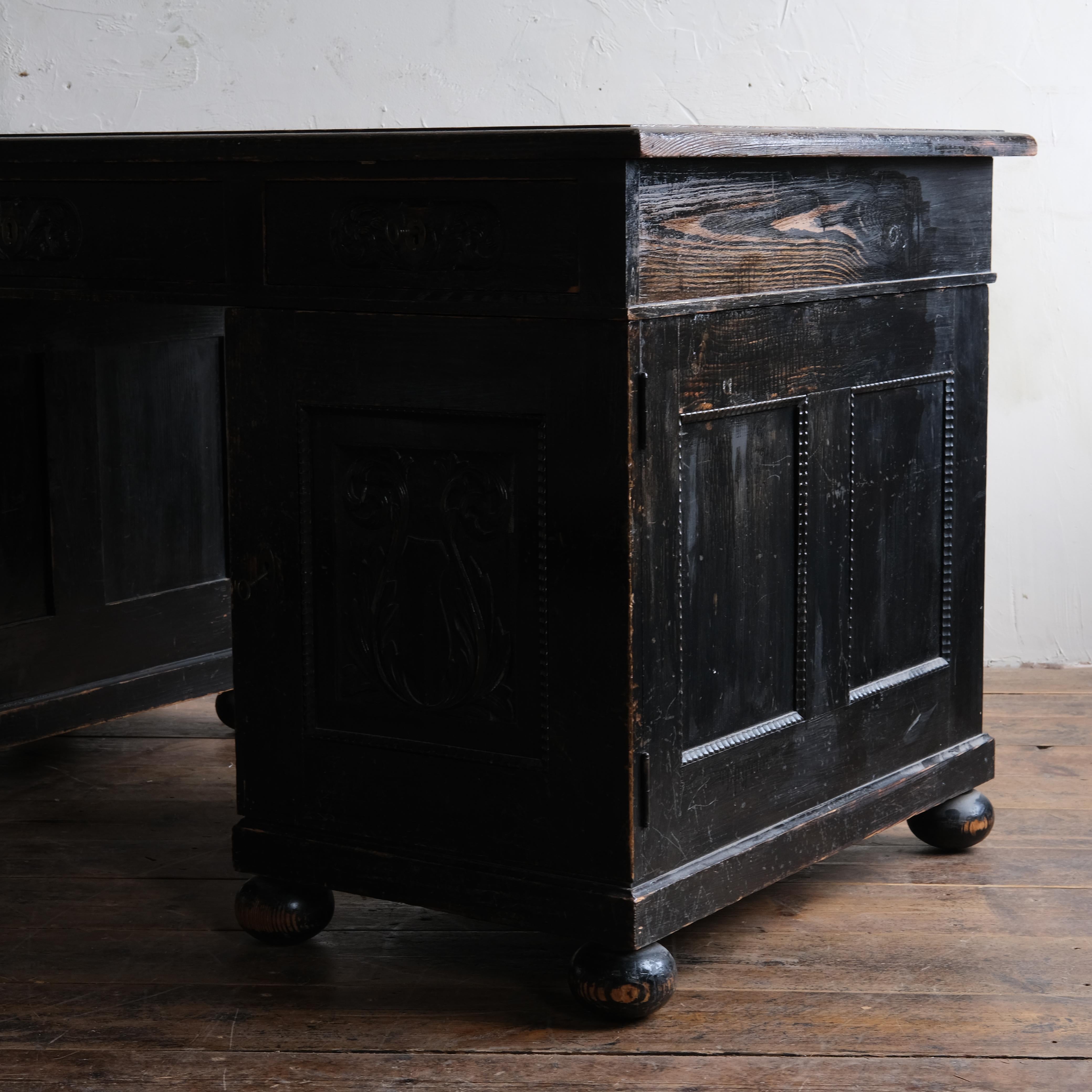 Antique Ebonized Pine Pedestal Desk For Sale 2
