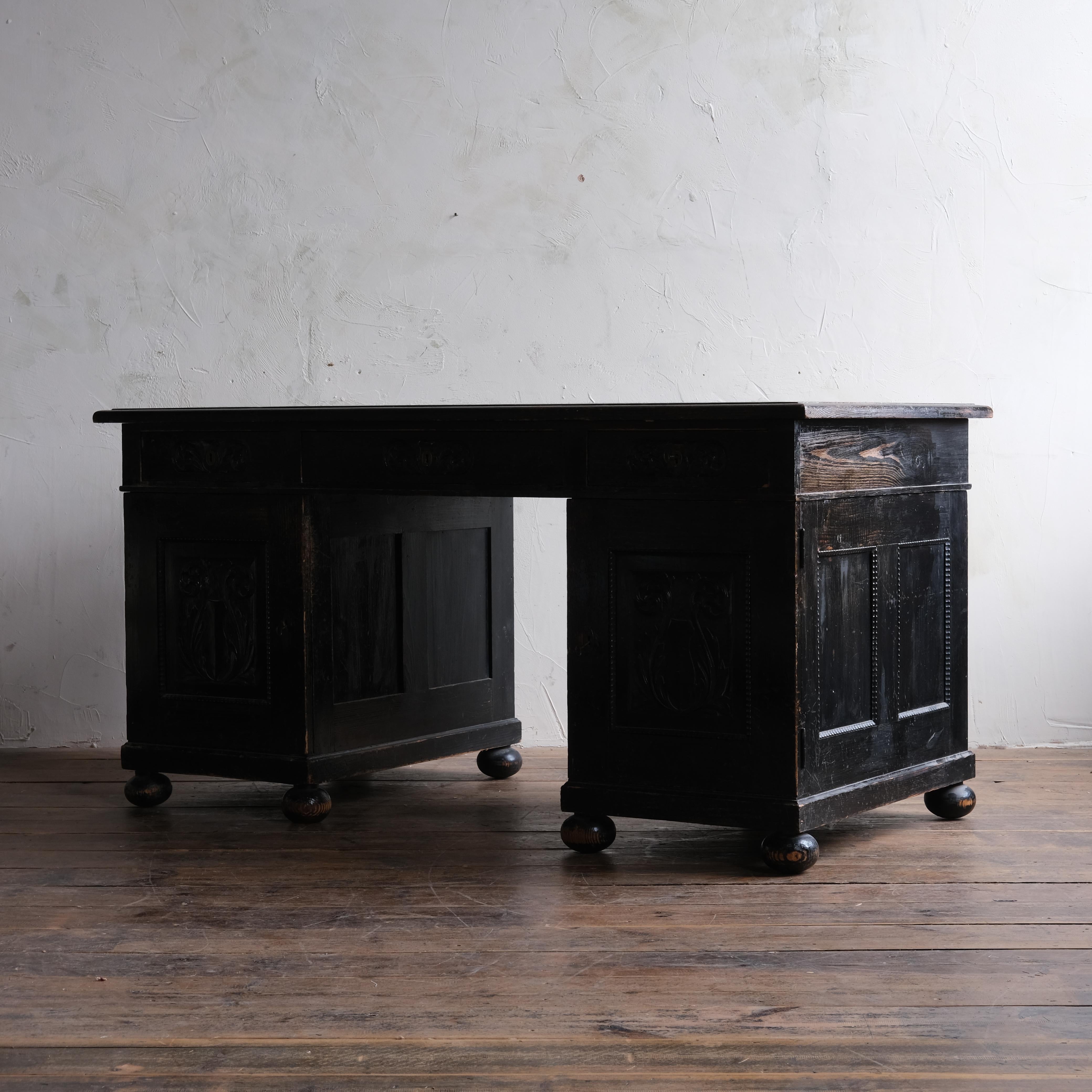 Antique Ebonized Pine Pedestal Desk For Sale 3