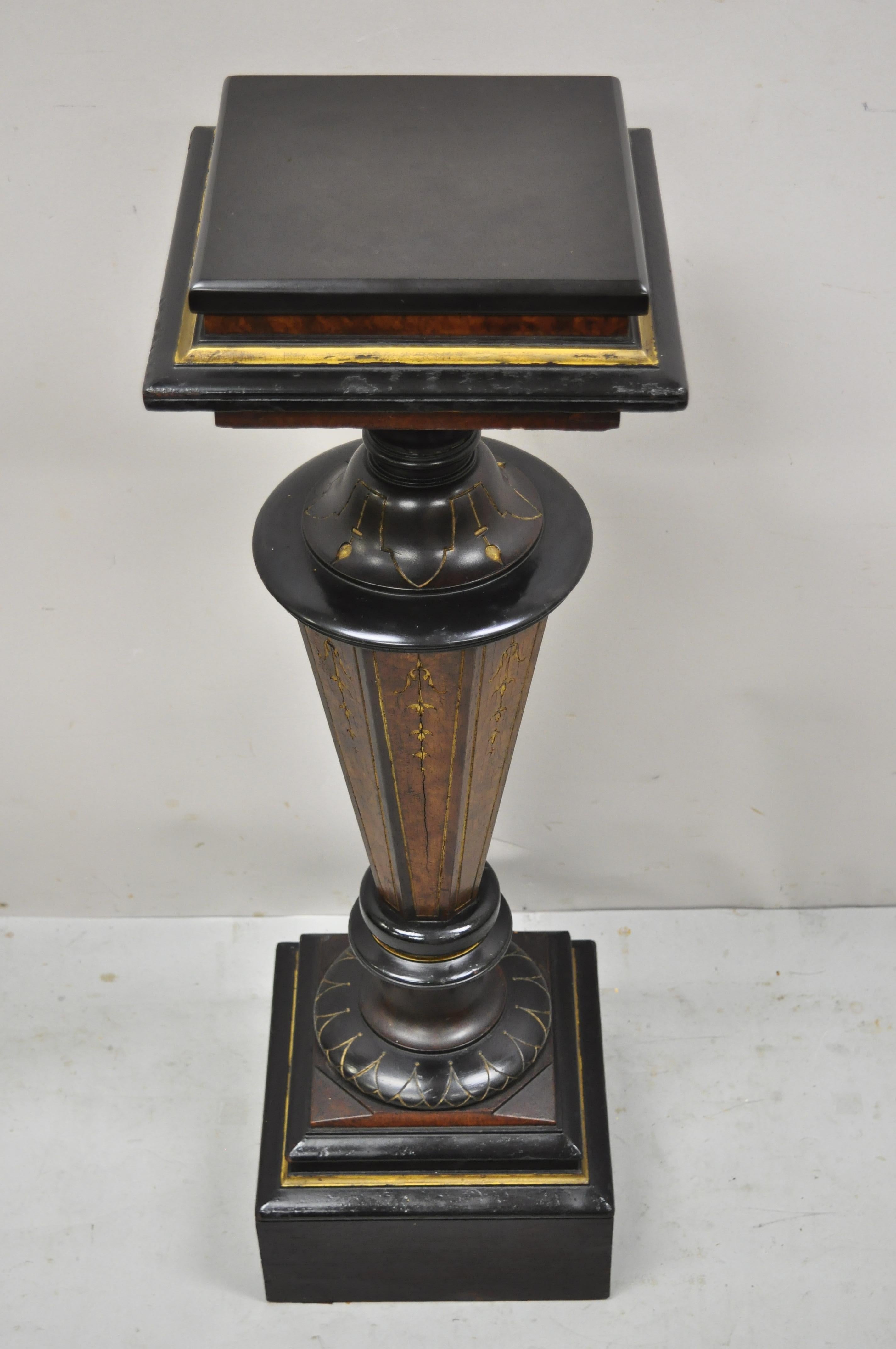 19th Century Antique Ebonized Victorian Aesthetic Movement Marble Top Pedestal Plant Stand For Sale
