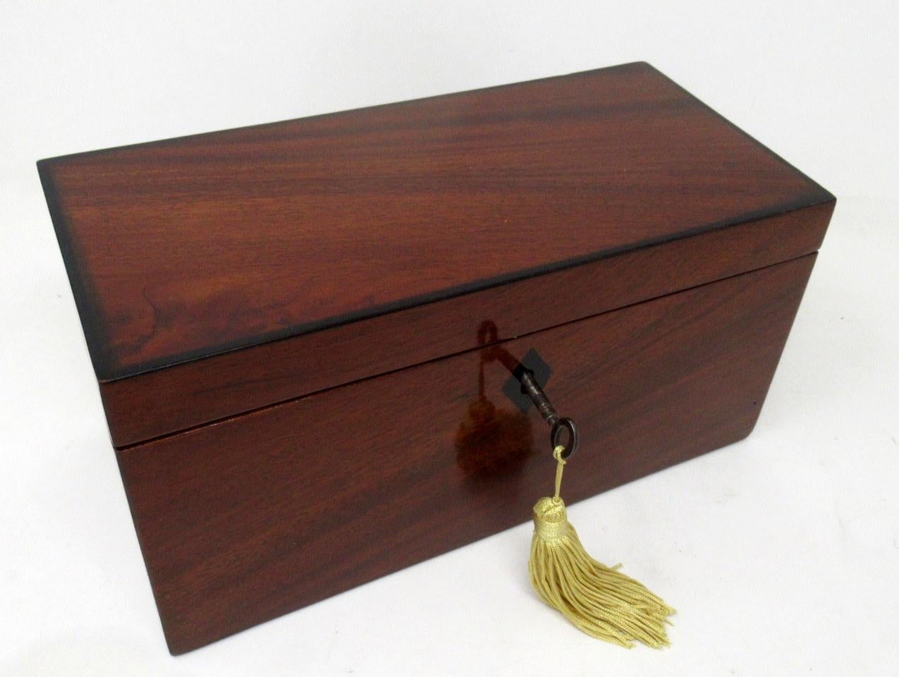 Polished Antique Ebony Inlaid Flame Mahogany English Double Tea Caddy Box Regency