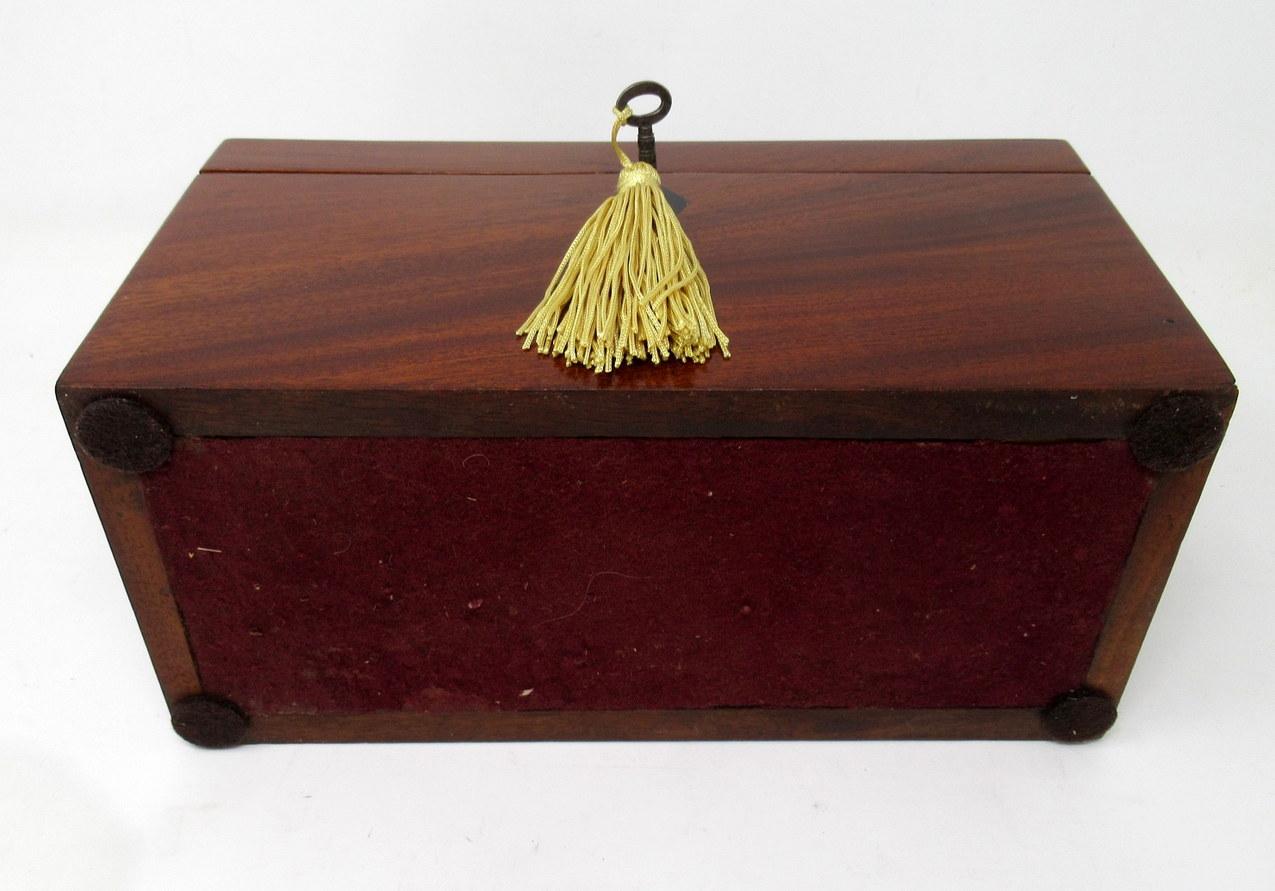 Antique Ebony Inlaid Flame Mahogany English Double Tea Caddy Box Regency 2