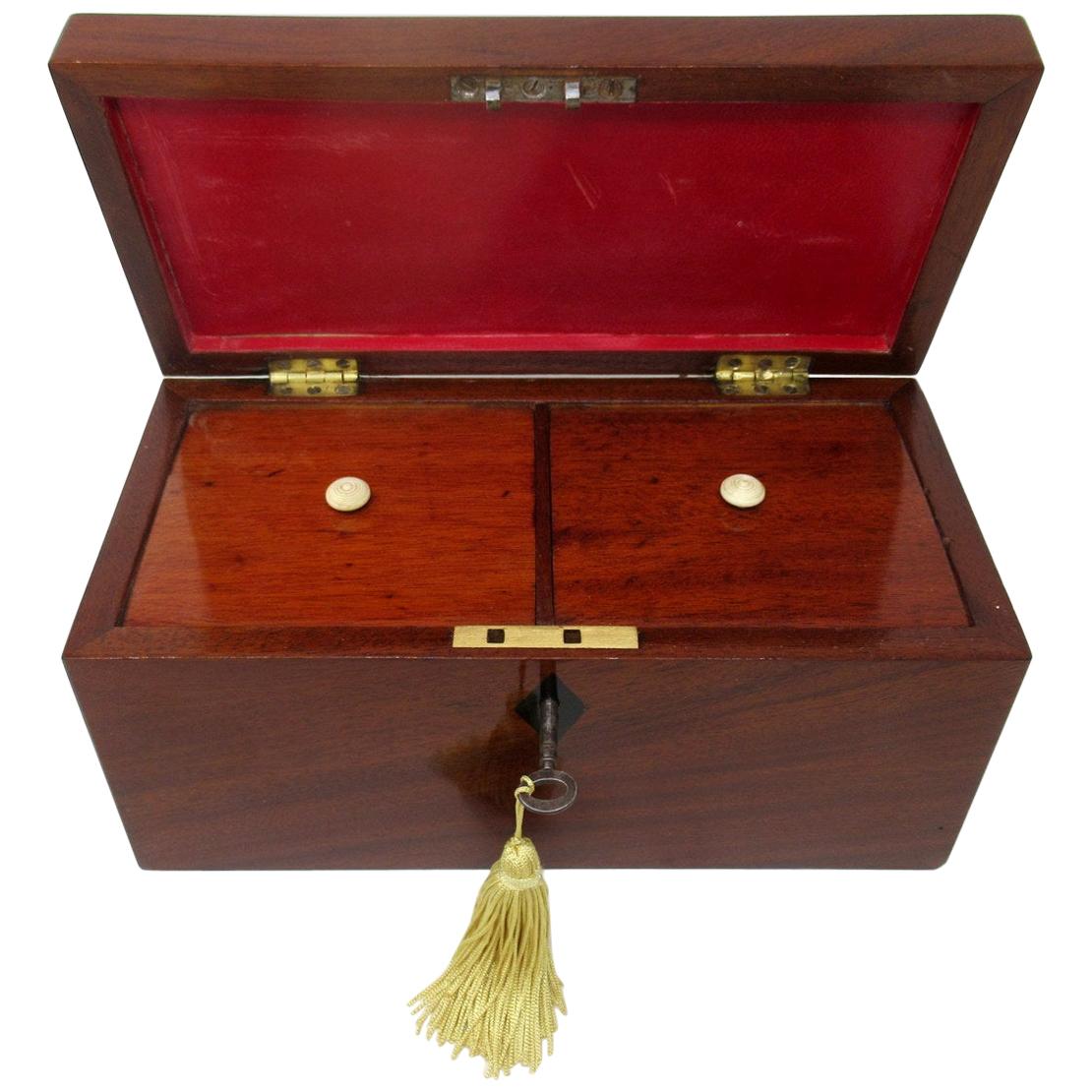 Antique Ebony Inlaid Flame Mahogany English Double Tea Caddy Box Regency