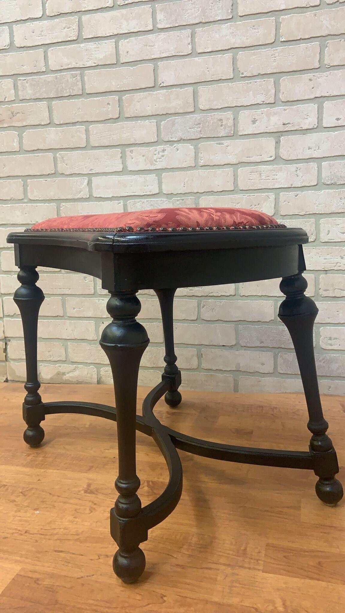 Unknown Antique Ebony Stool Bench with Nail Head Finish For Sale