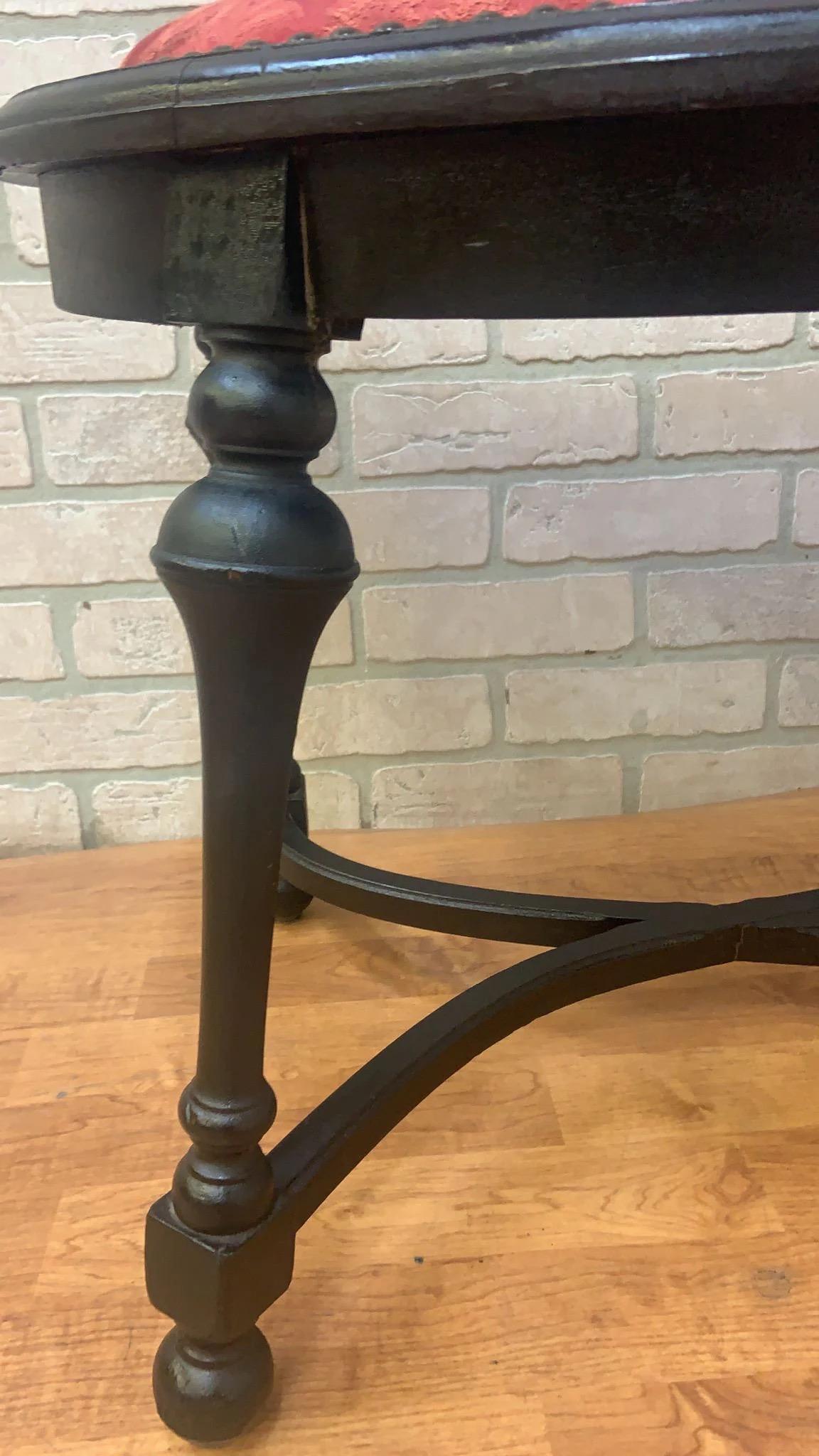 20th Century Antique Ebony Stool Bench with Nail Head Finish For Sale