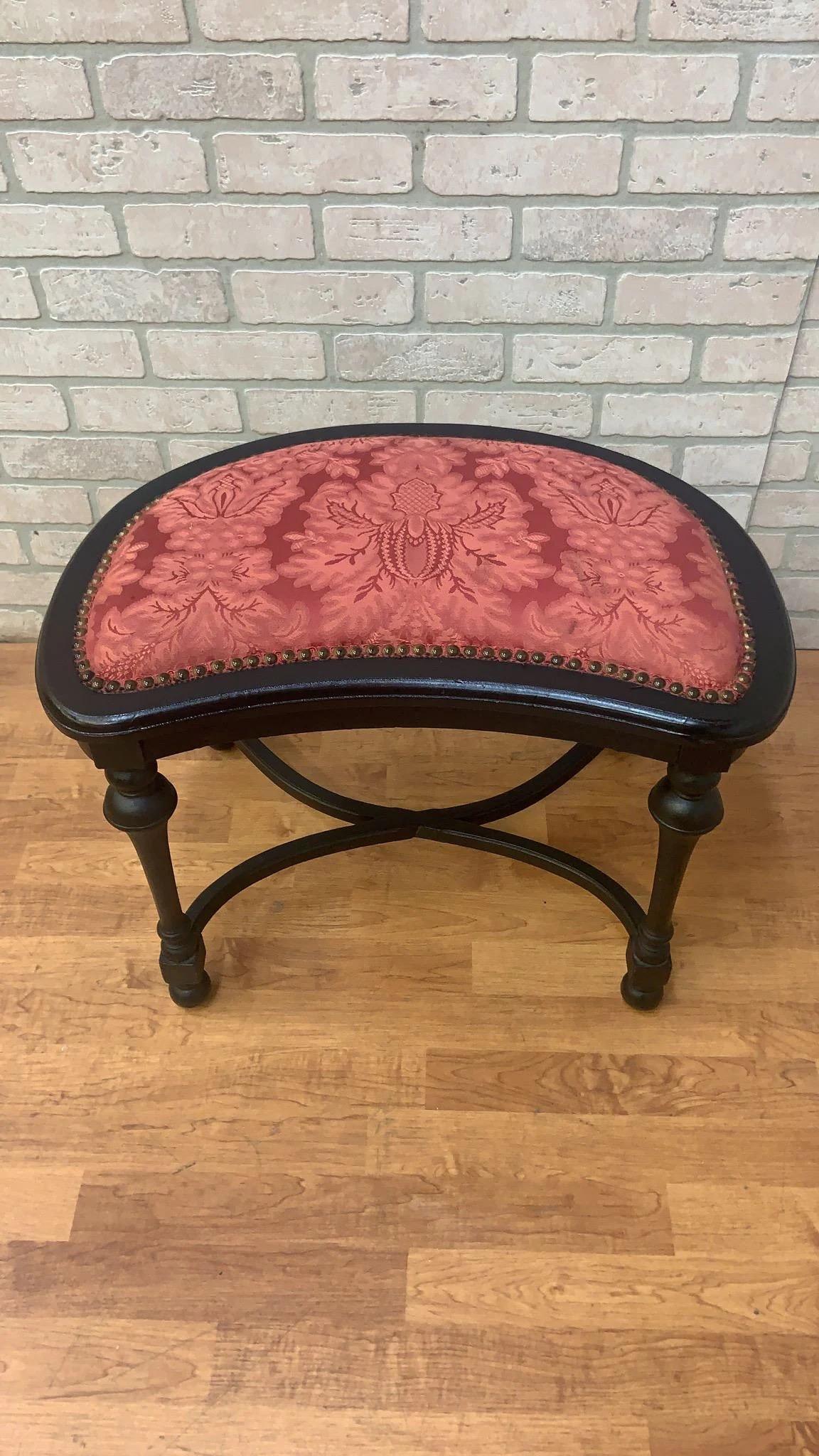 Upholstery Antique Ebony Stool Bench with Nail Head Finish For Sale
