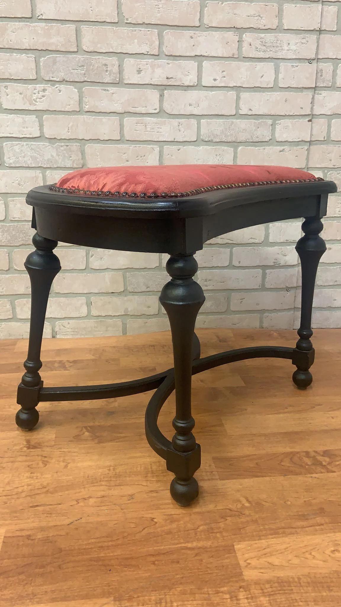 Antique Ebony Stool Bench with Nail Head Finish For Sale 1