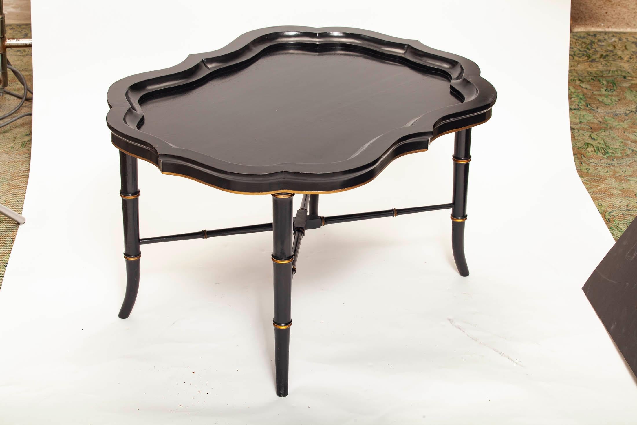 Antique Ebony Tray Table with Glass Top- 3 Pieces For Sale 1