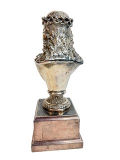 Antique Ecce Homo Bust Patinated Metal Sculpture of the Suffering Christ, Italy