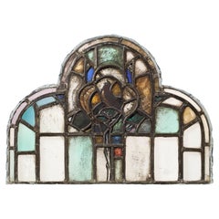 Antique Ecclesiastical 20th Century Arched Stained Glass Panel