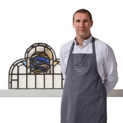 Antique Ecclesiastical Arched Stained Glass Dove Panel