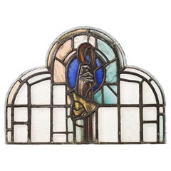 Antique Ecclesiastical Arched Stained Glass Panel