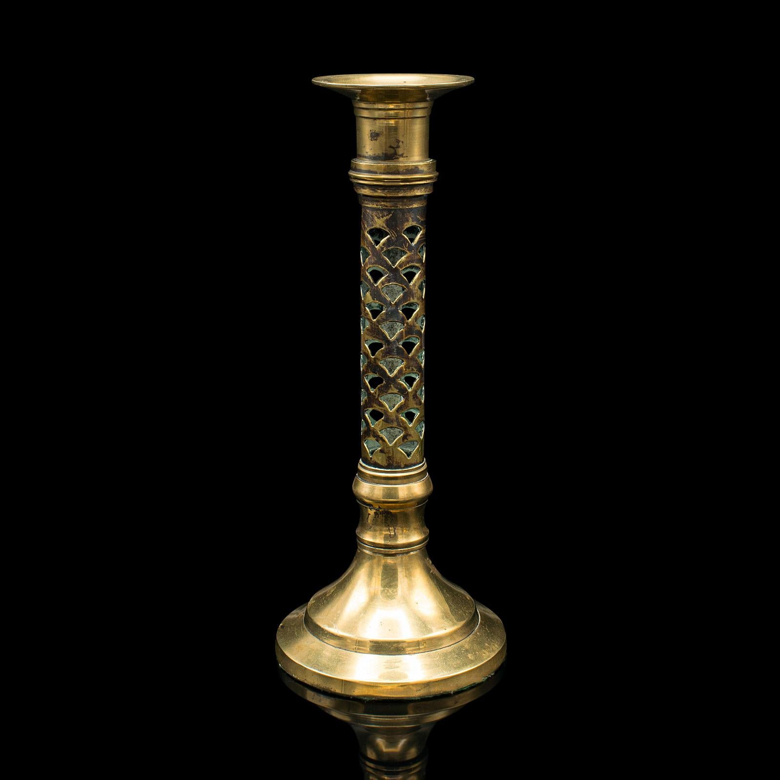 British Antique Ecclesiastical Candlesticks, English, Brass, Aesthetic Period, Victorian For Sale