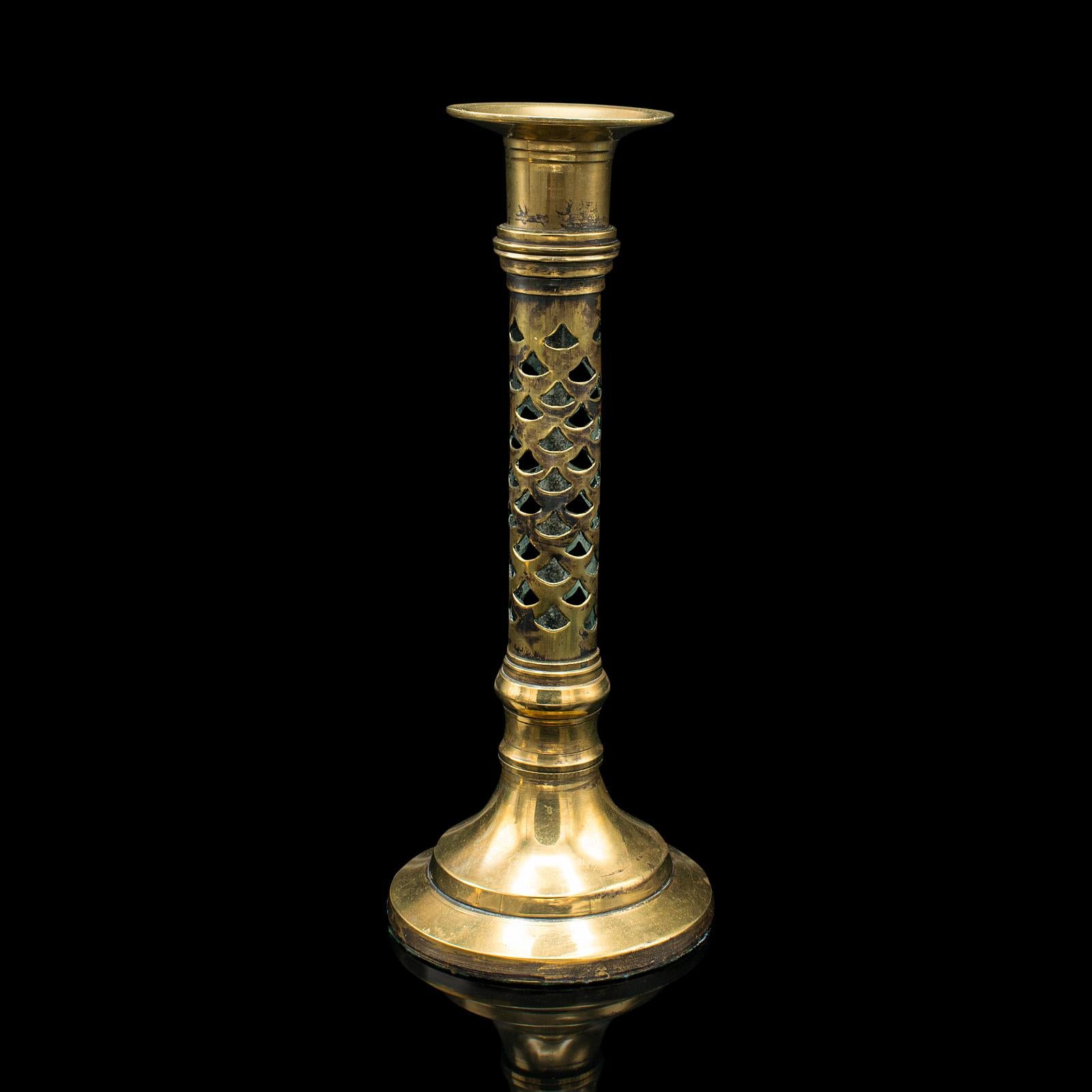 19th Century Antique Ecclesiastical Candlesticks, English, Brass, Aesthetic Period, Victorian For Sale