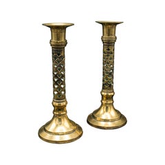 Antique Ecclesiastical Candlesticks, English, Brass, Aesthetic Period, Victorian