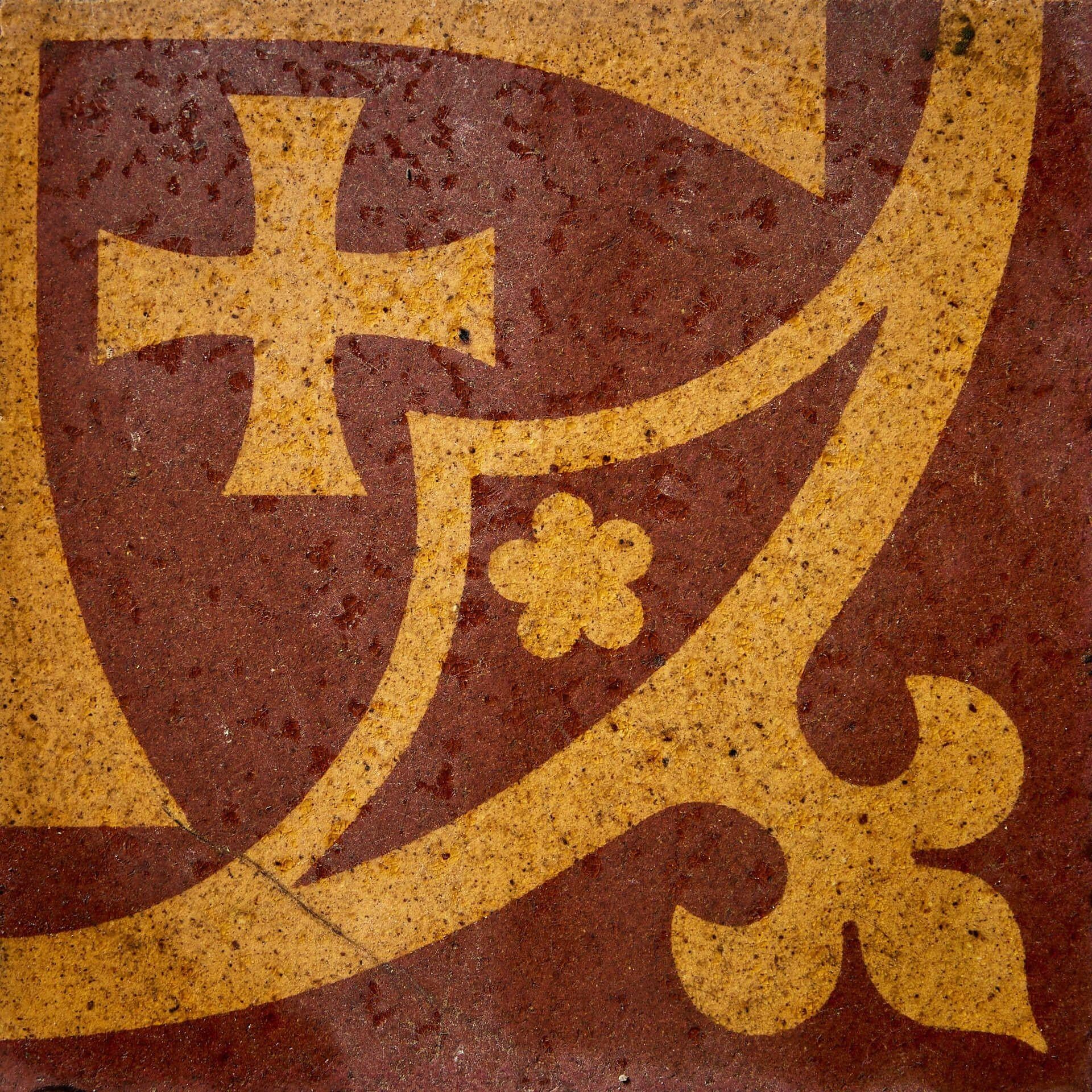 Glazed Antique Ecclesiastical Encaustic Tile Panel For Sale