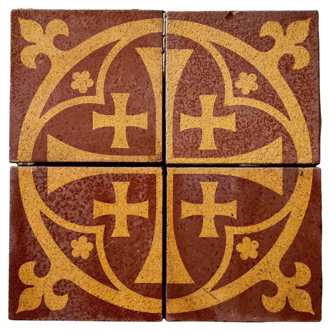 Antique Ecclesiastical Encaustic Tile Panel For Sale