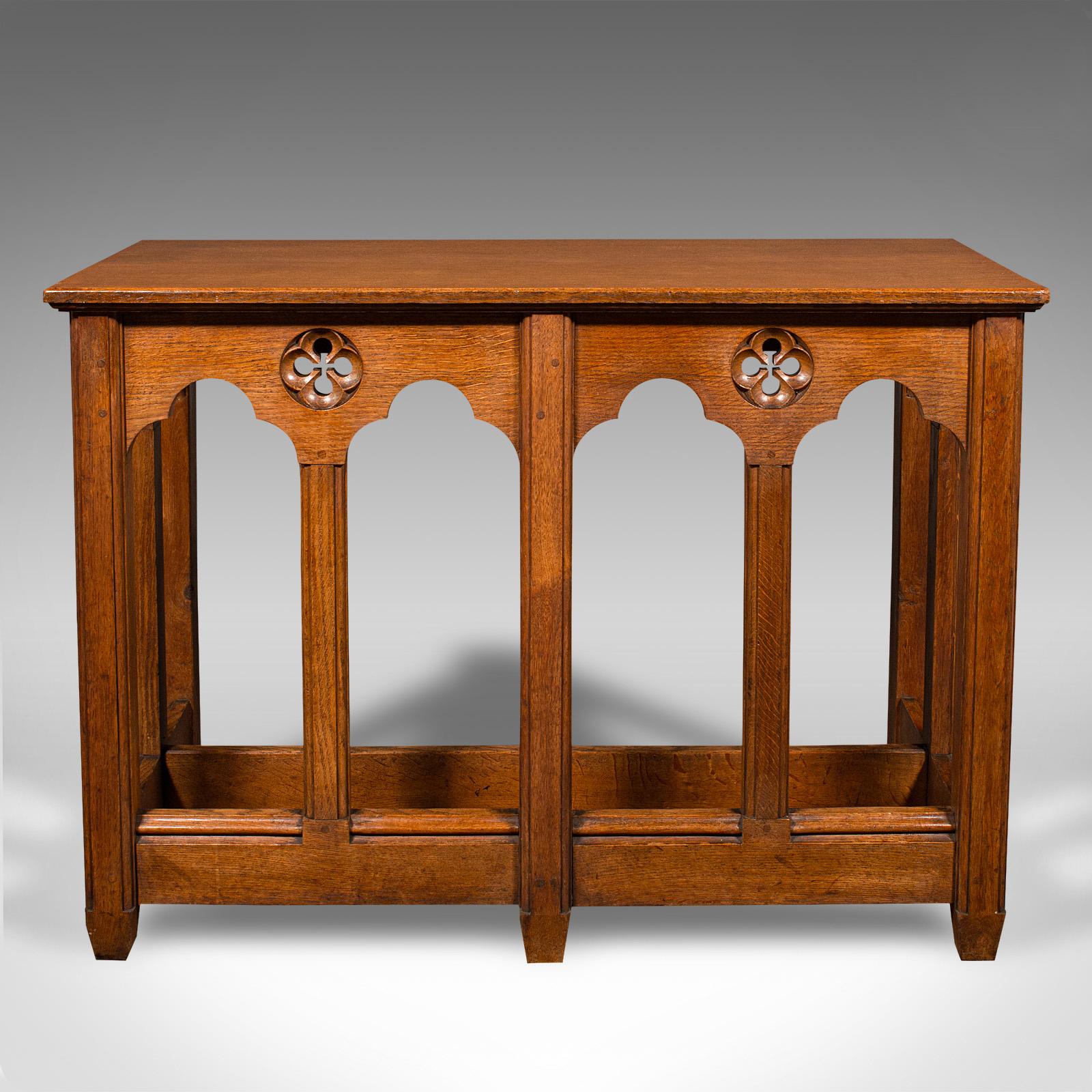 Antique Ecclesiastical Side Table, Scottish Oak, Hall, Gothic Revival, Victorian For Sale 1