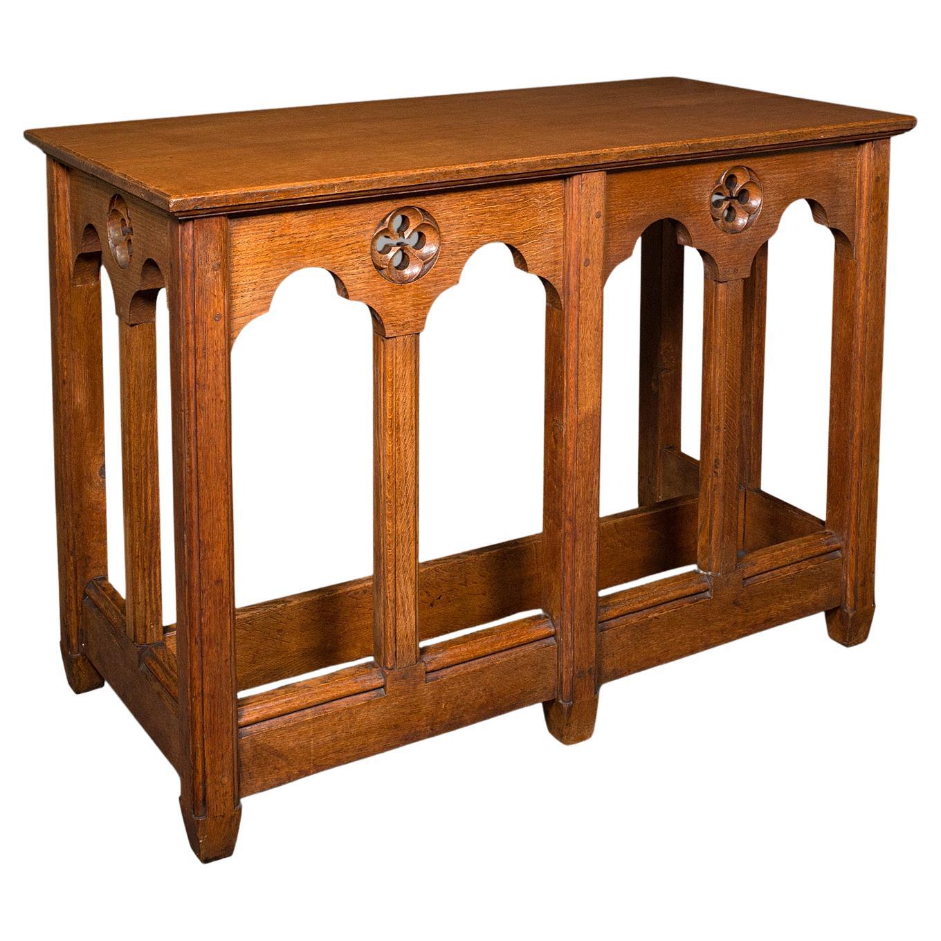 Antique Ecclesiastical Side Table, Scottish Oak, Hall, Gothic Revival, Victorian For Sale